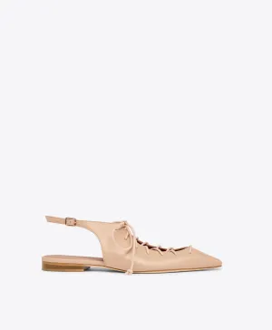 Alia Beige Leather Lace Up Flats