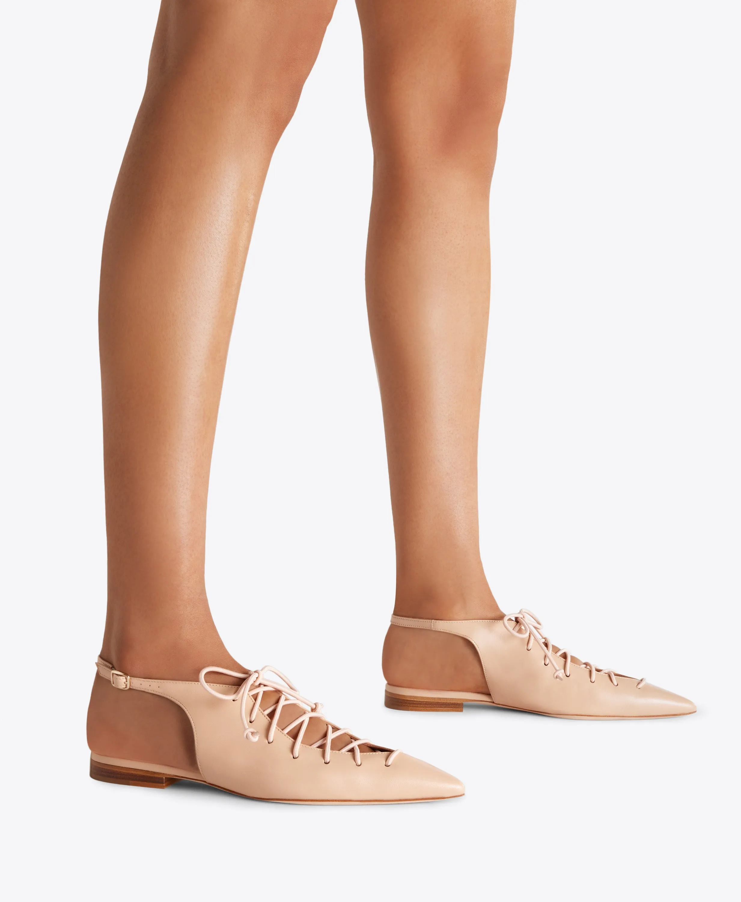 Alia Beige Leather Lace Up Flats