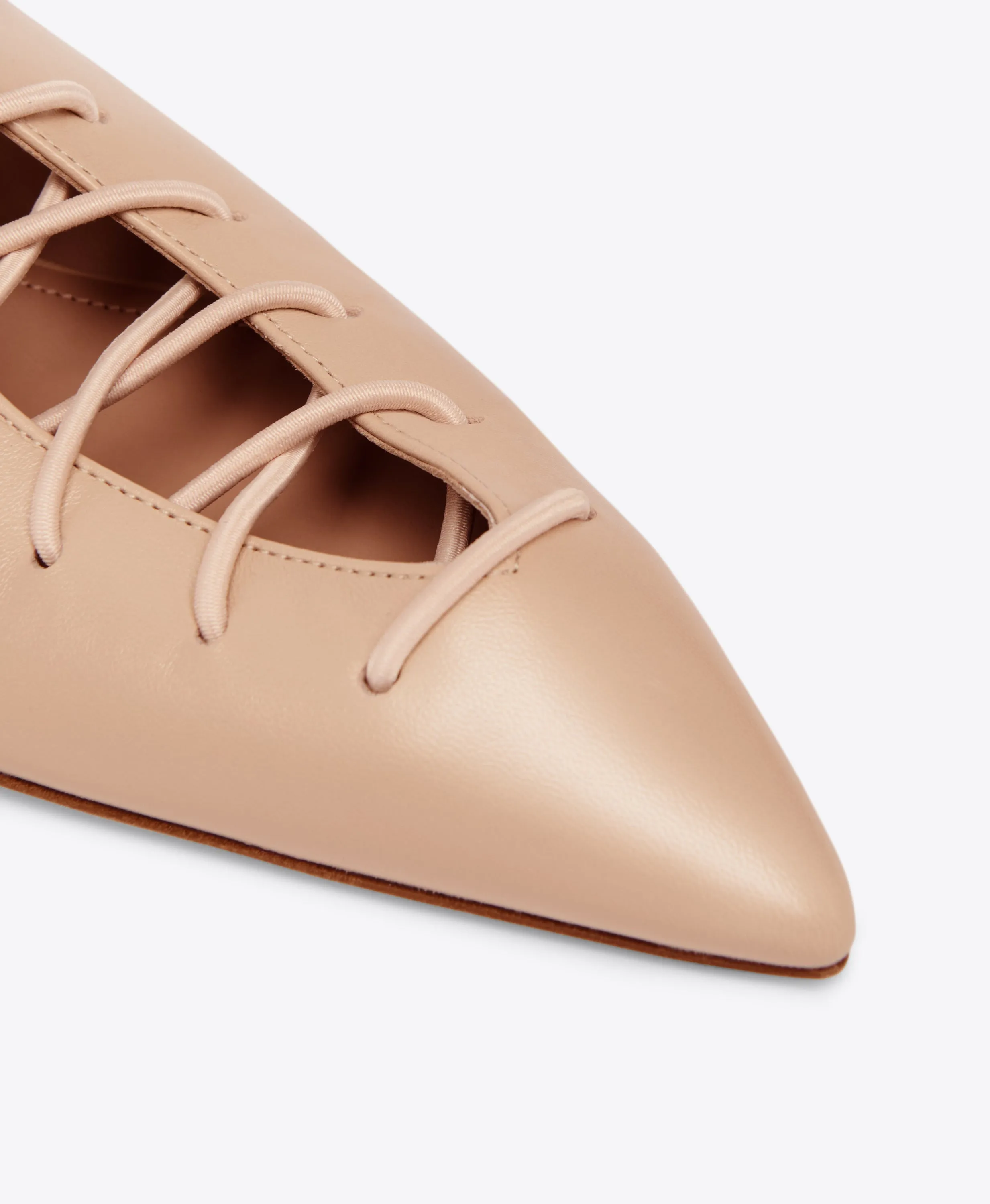 Alia Beige Leather Lace Up Flats
