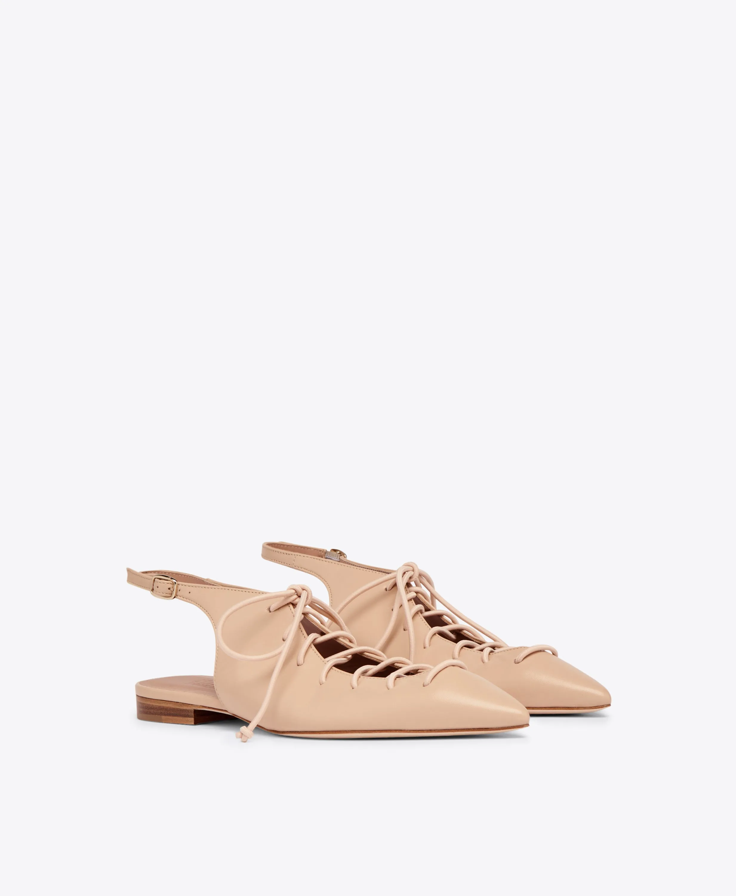 Alia Beige Leather Lace Up Flats