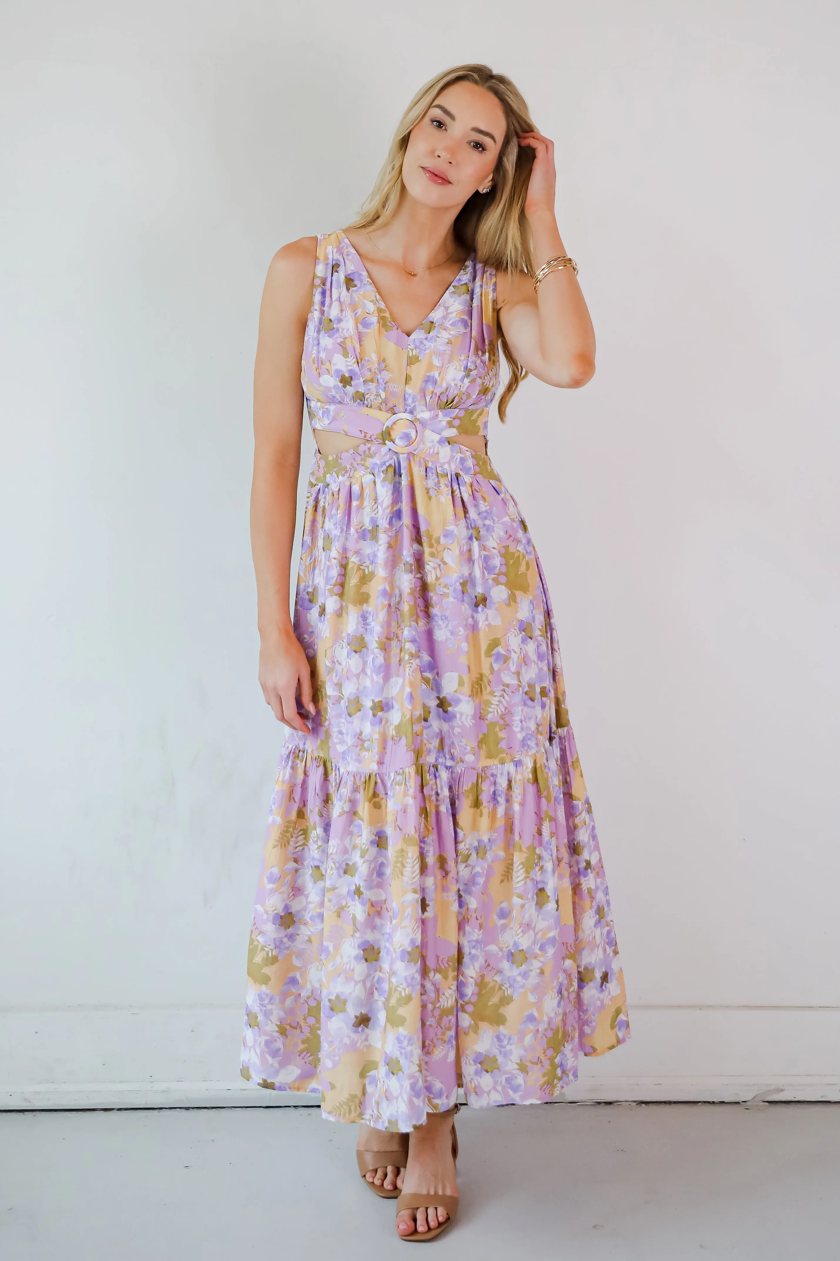 Attractive Radiance Lavender Floral Maxi Dress