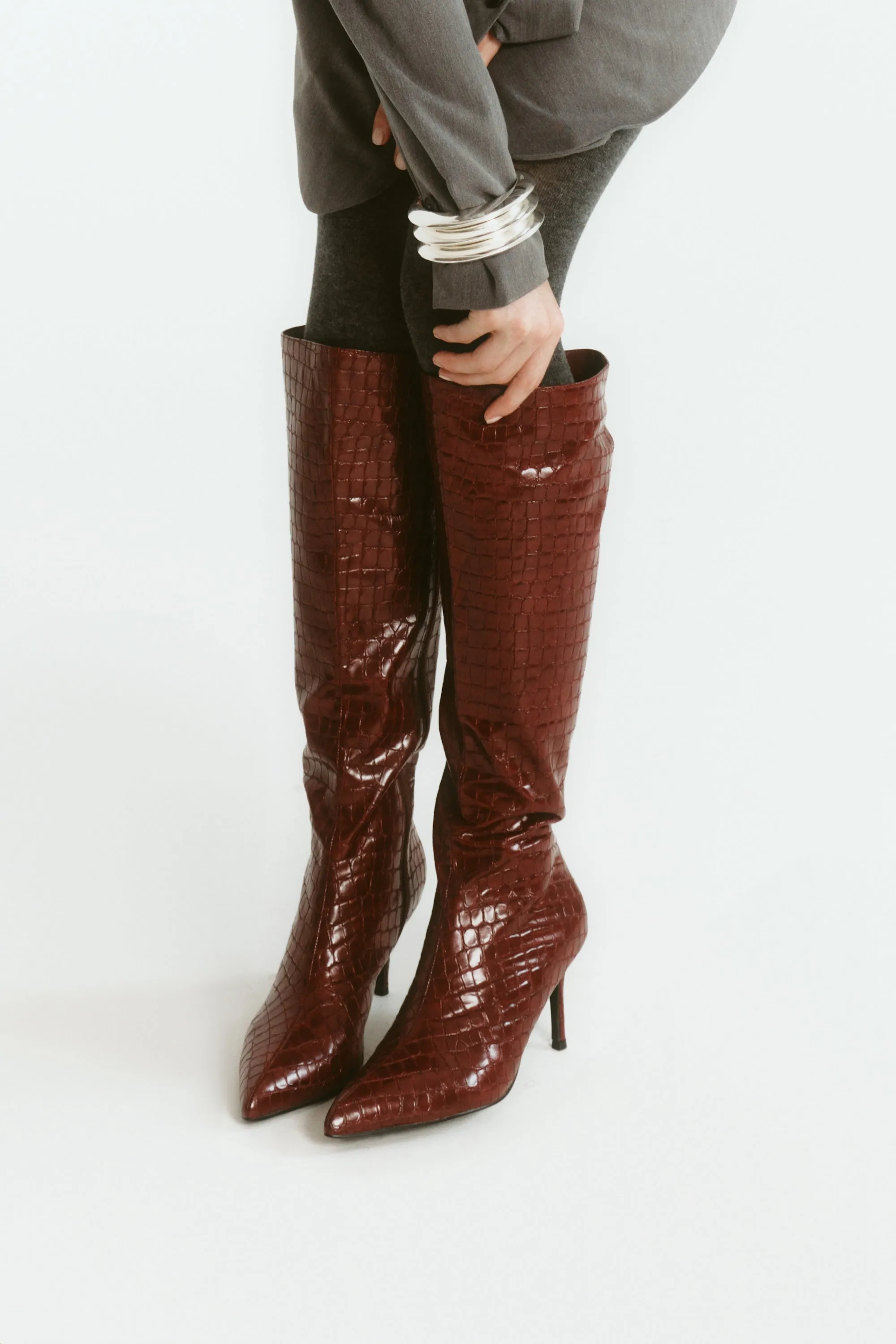 Bessie Tall Boots - Wine Croc