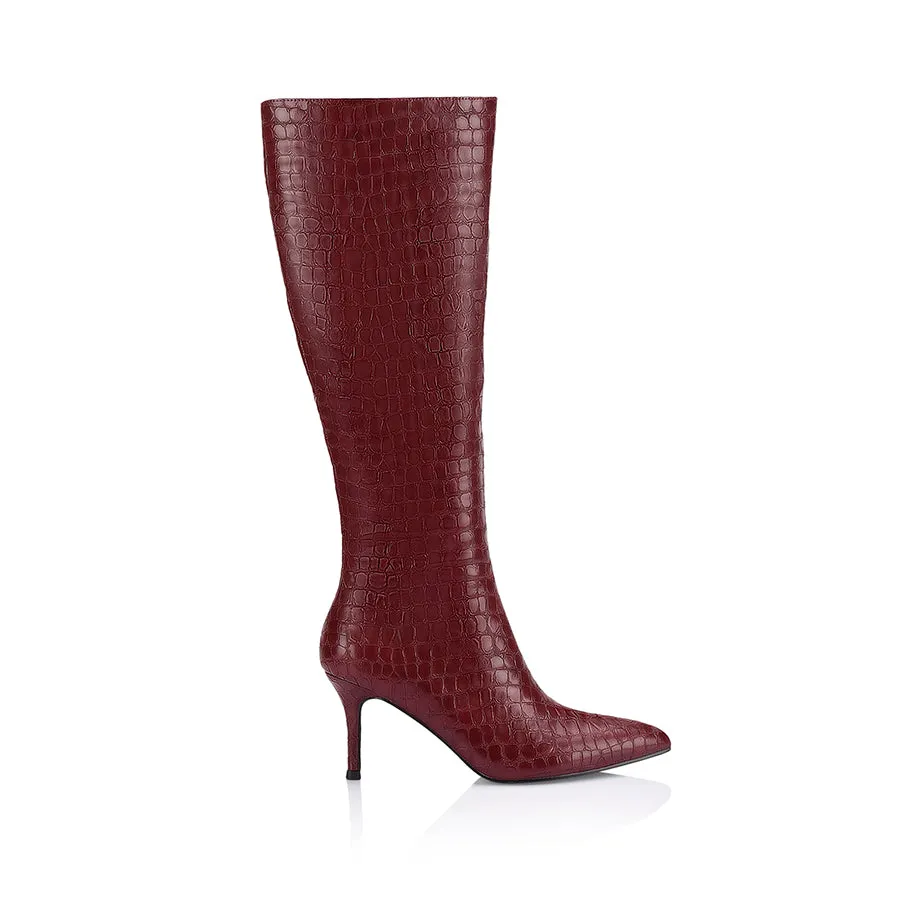Bessie Tall Boots - Wine Croc