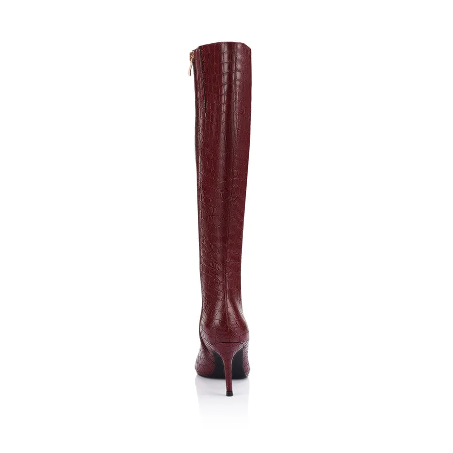 Bessie Tall Boots - Wine Croc