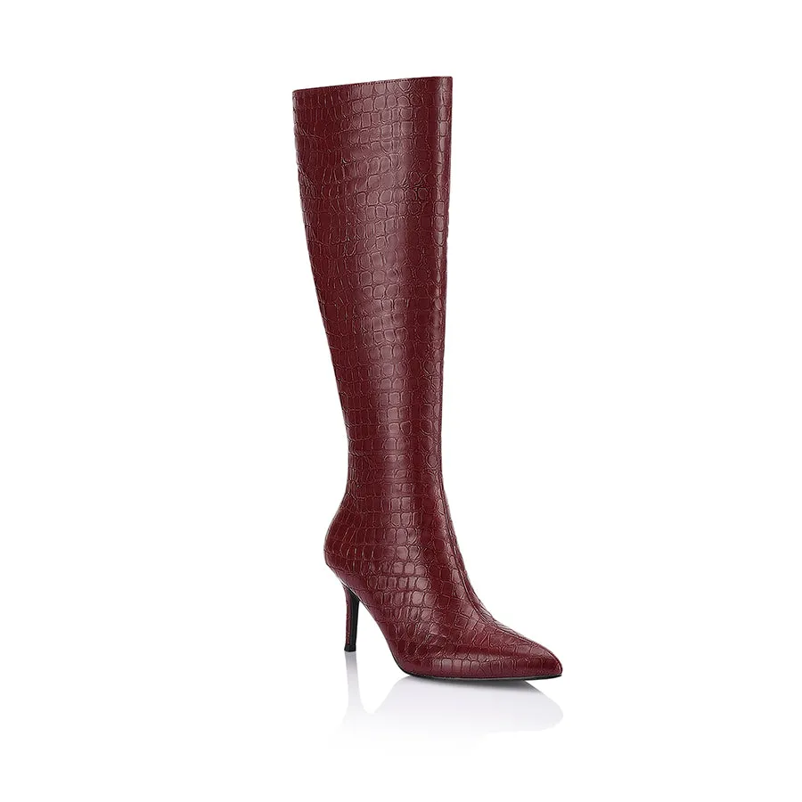Bessie Tall Boots - Wine Croc