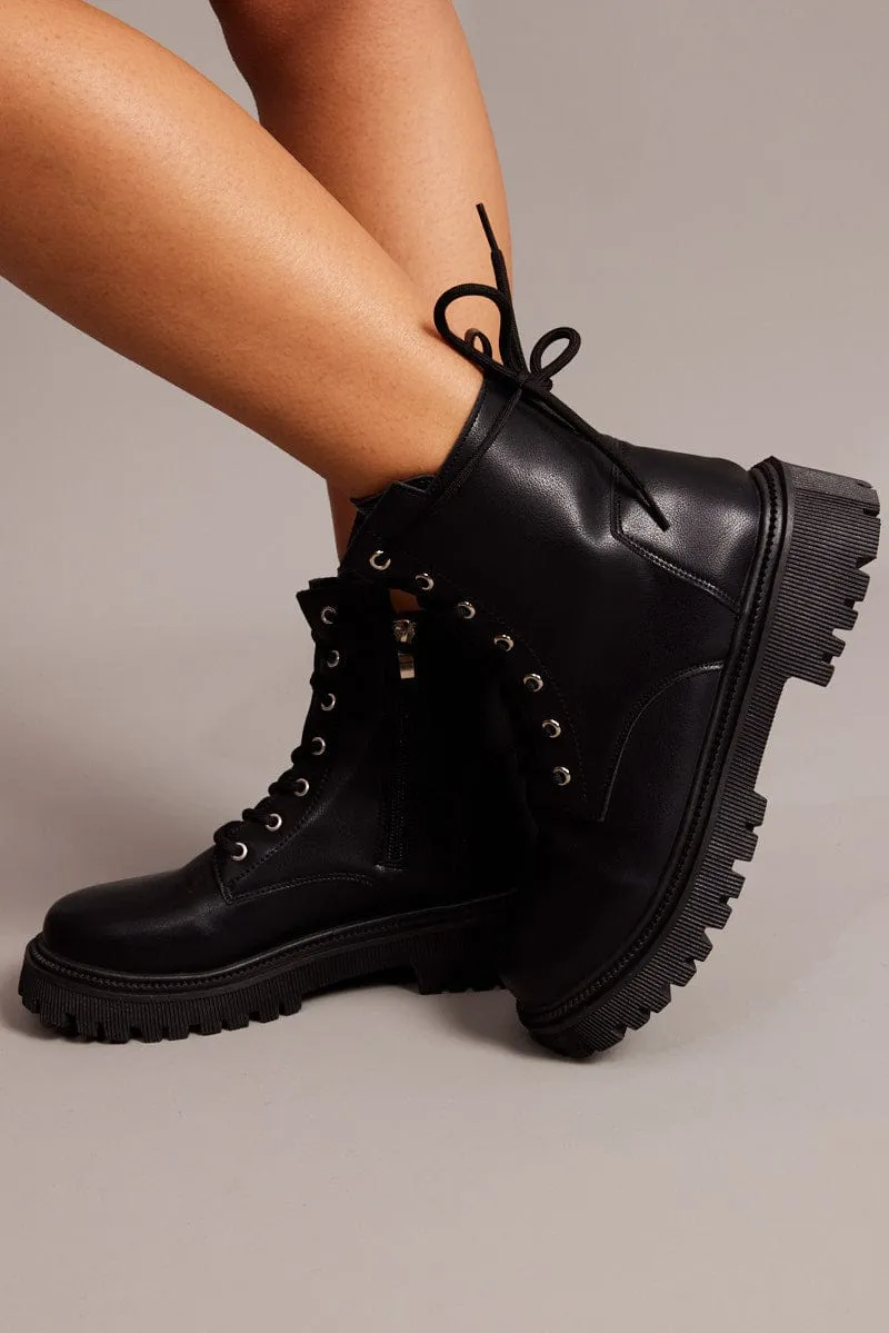 Black Boots Chunky Lace up
