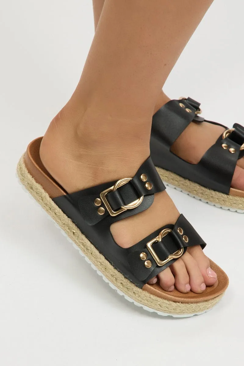 Black Double Strap Buckle Sandals