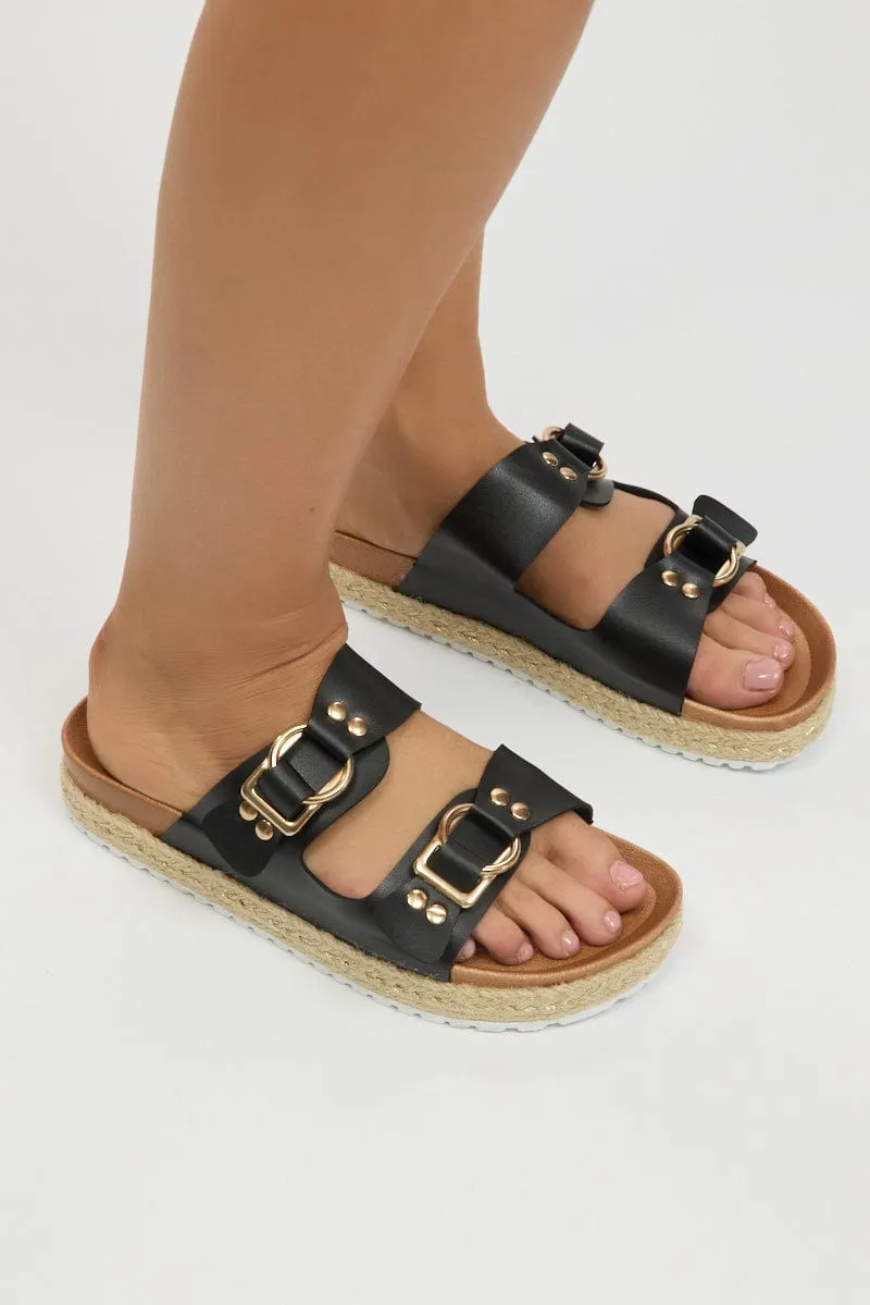 Black Double Strap Buckle Sandals