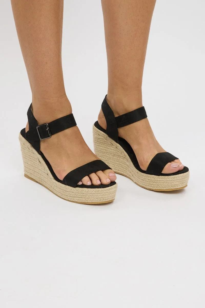 Black Wedge Espadrilles Sandals
