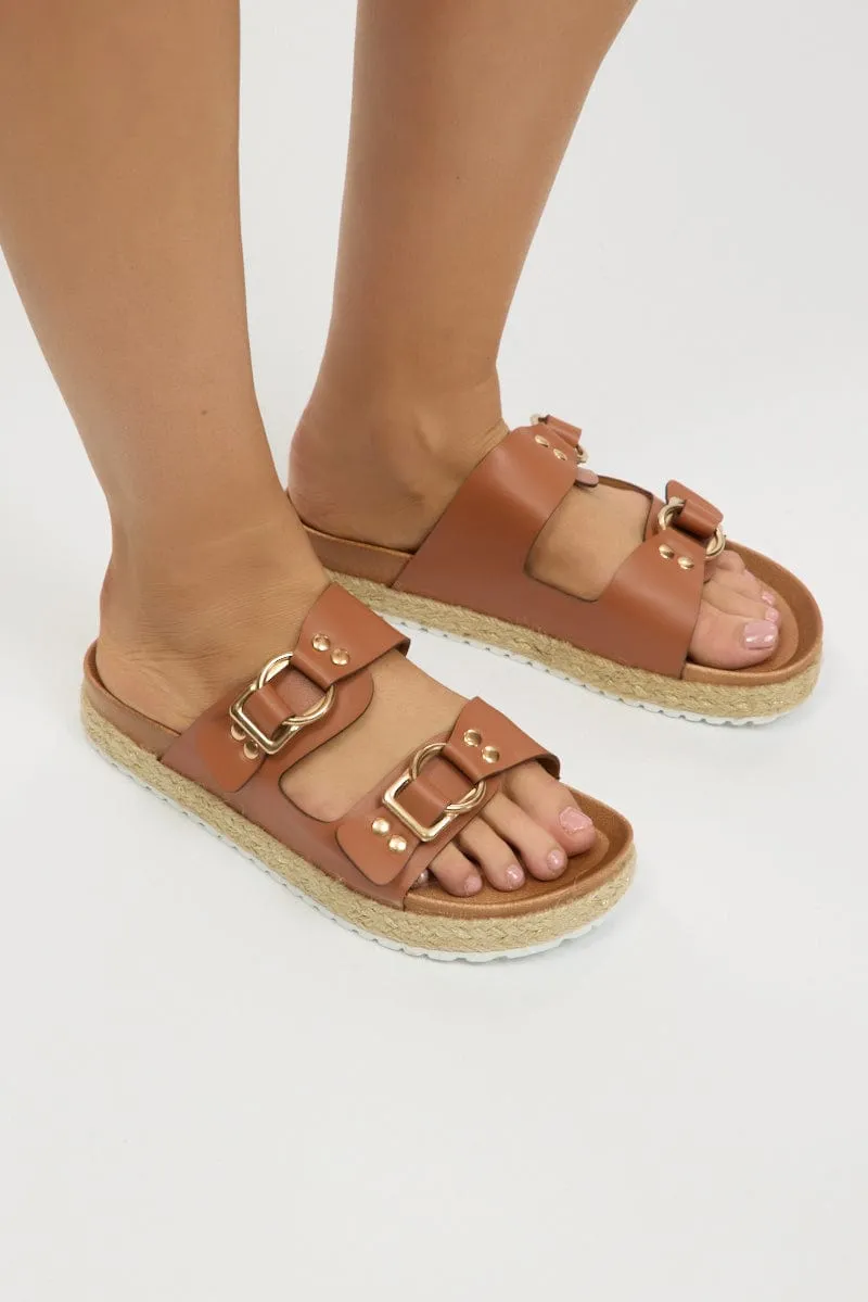 Brown Double Strap Buckle Sandals