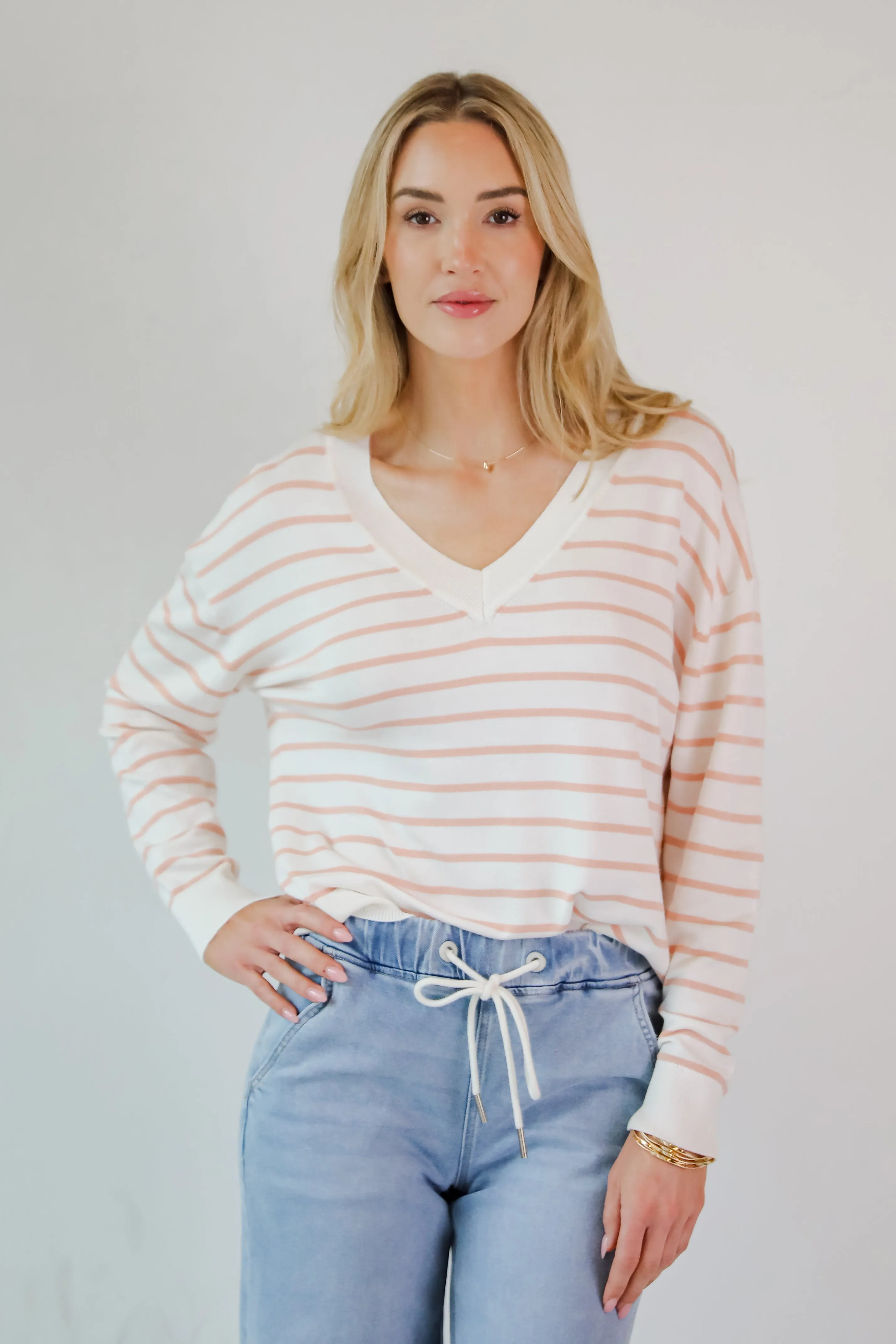Certainly Cute Ivory Striped Lightweight Knit Top