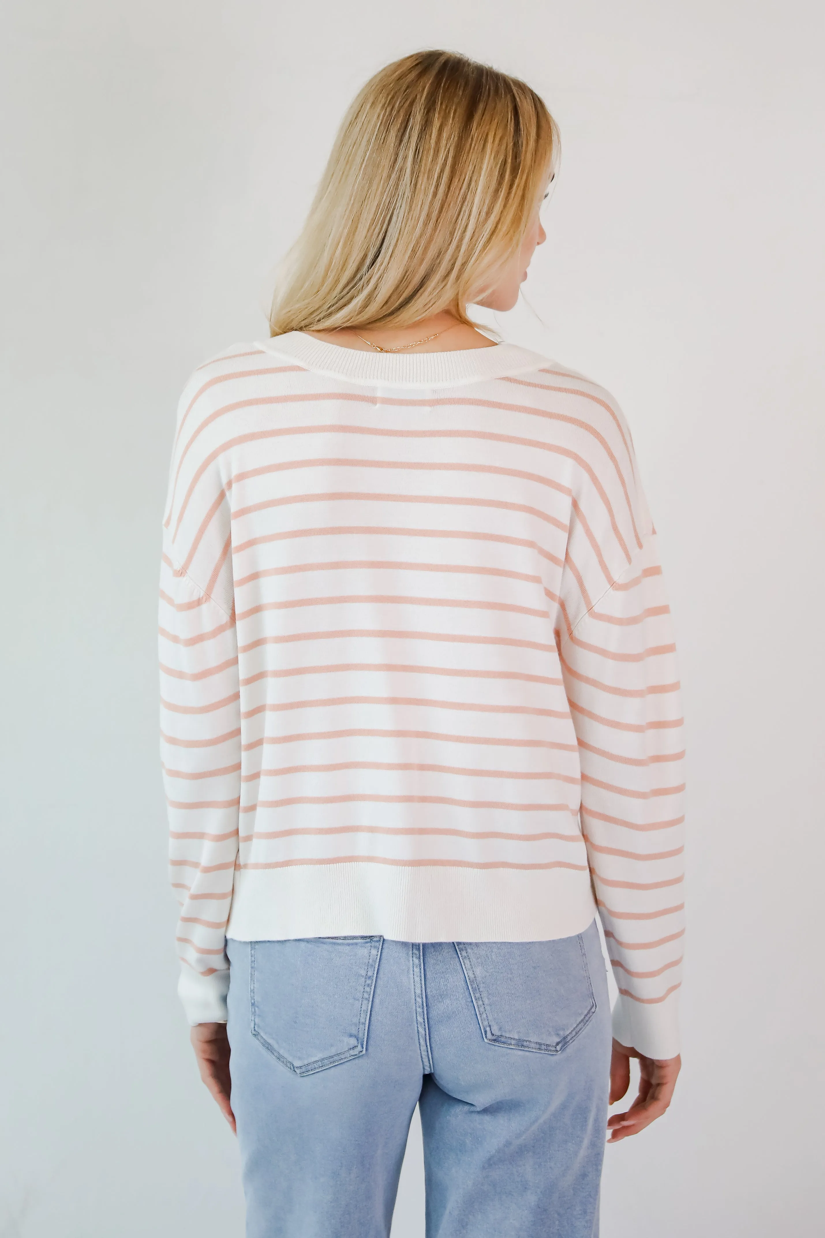 Certainly Cute Ivory Striped Lightweight Knit Top