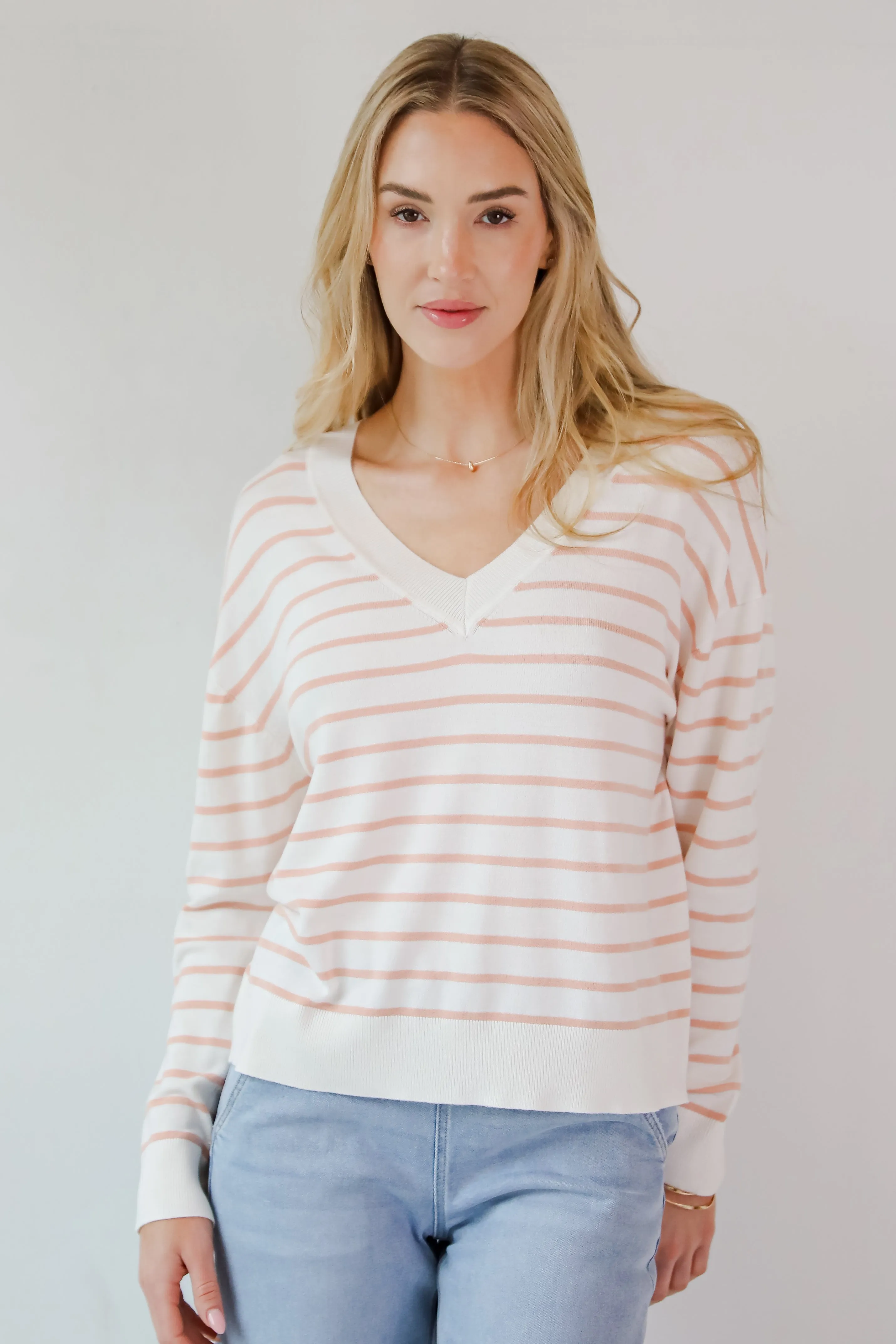 Certainly Cute Ivory Striped Lightweight Knit Top