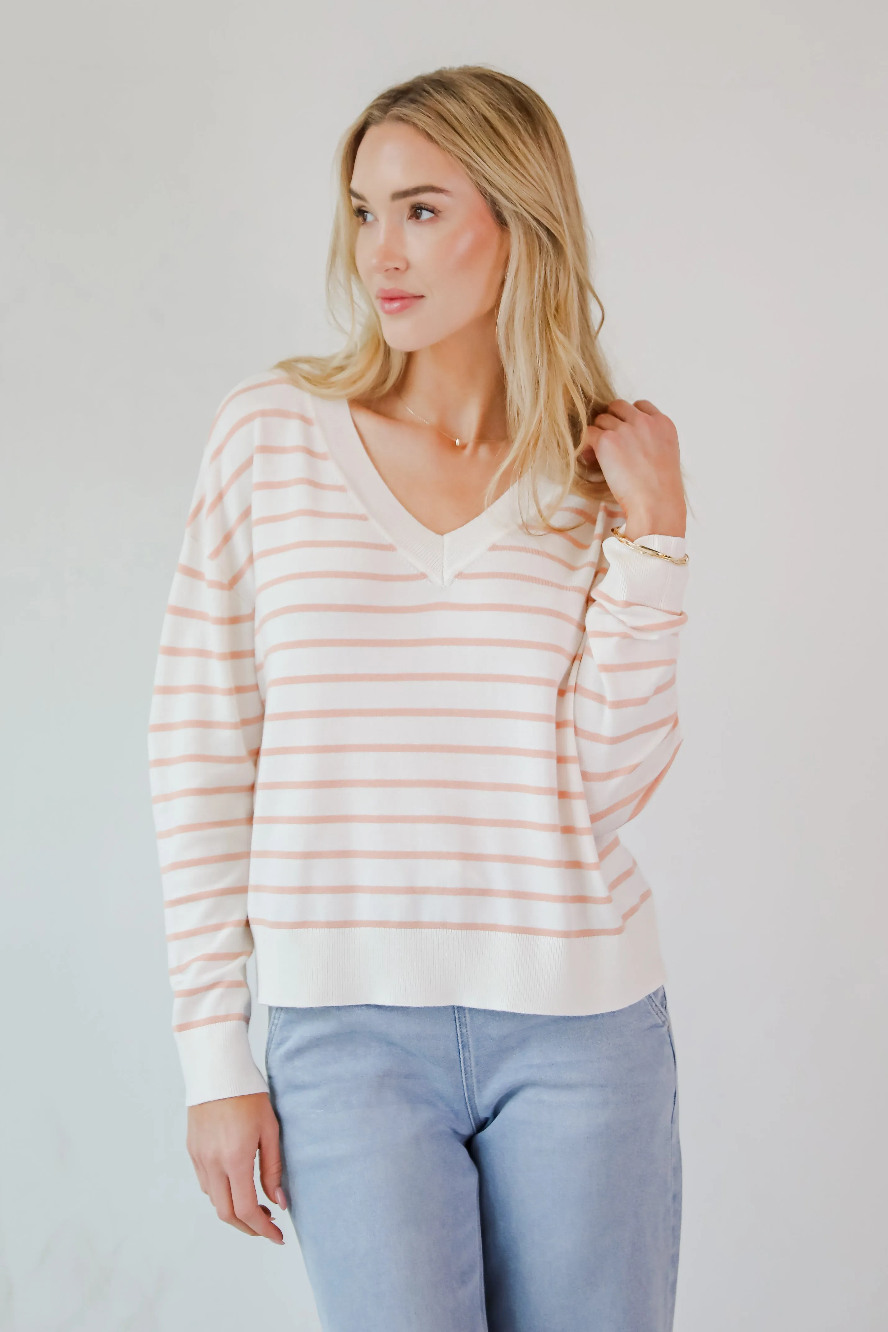Certainly Cute Ivory Striped Lightweight Knit Top