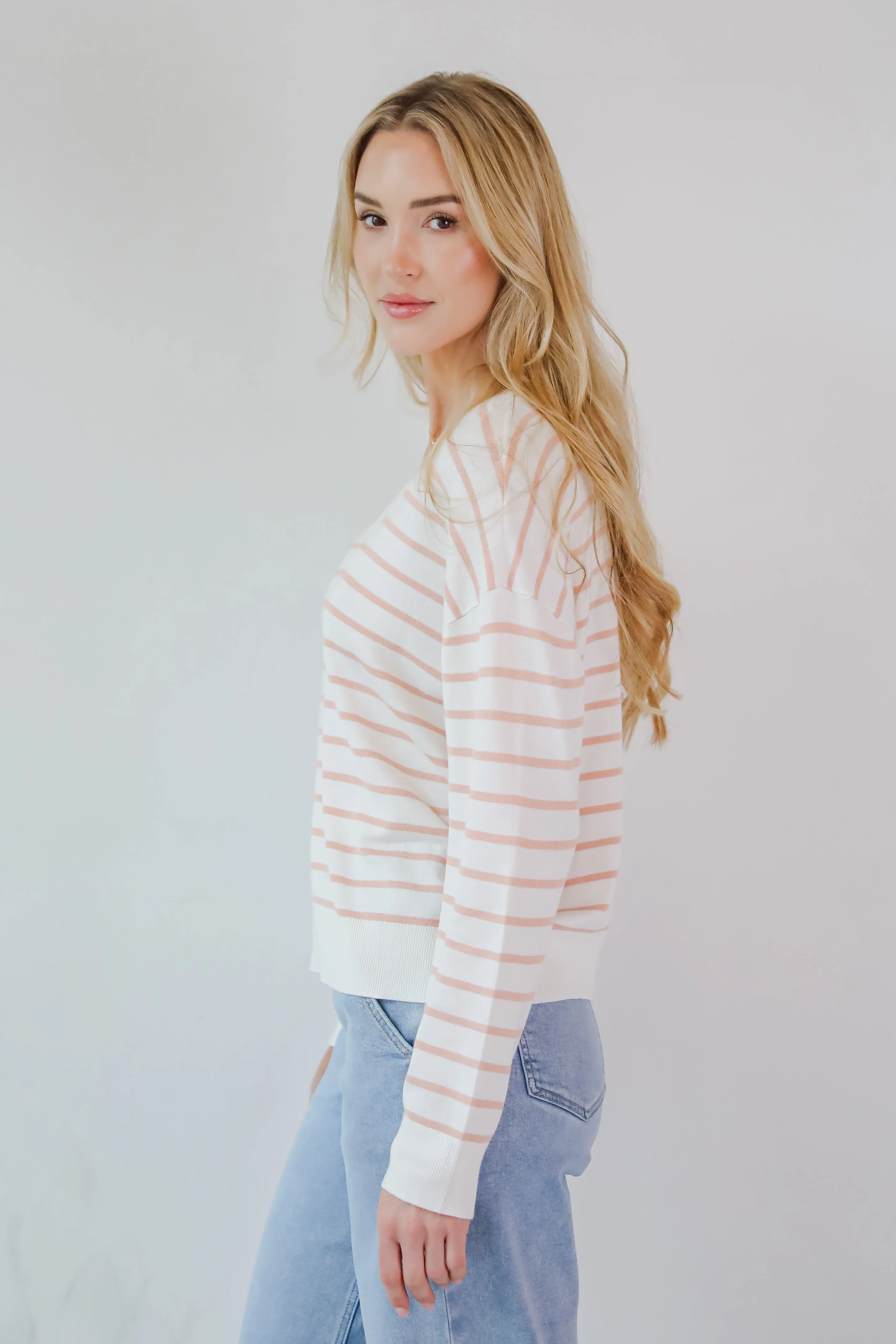 Certainly Cute Ivory Striped Lightweight Knit Top