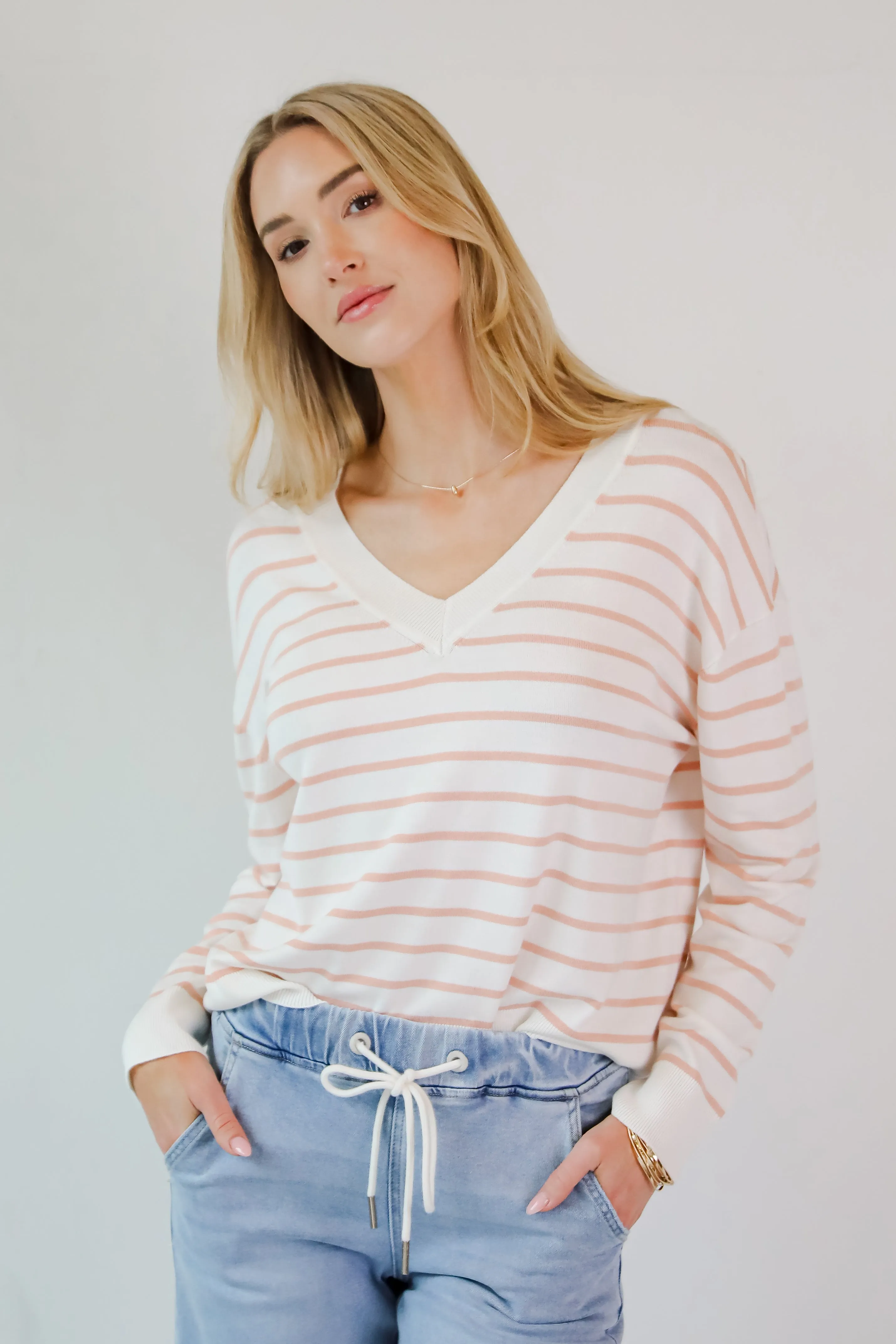 Certainly Cute Ivory Striped Lightweight Knit Top