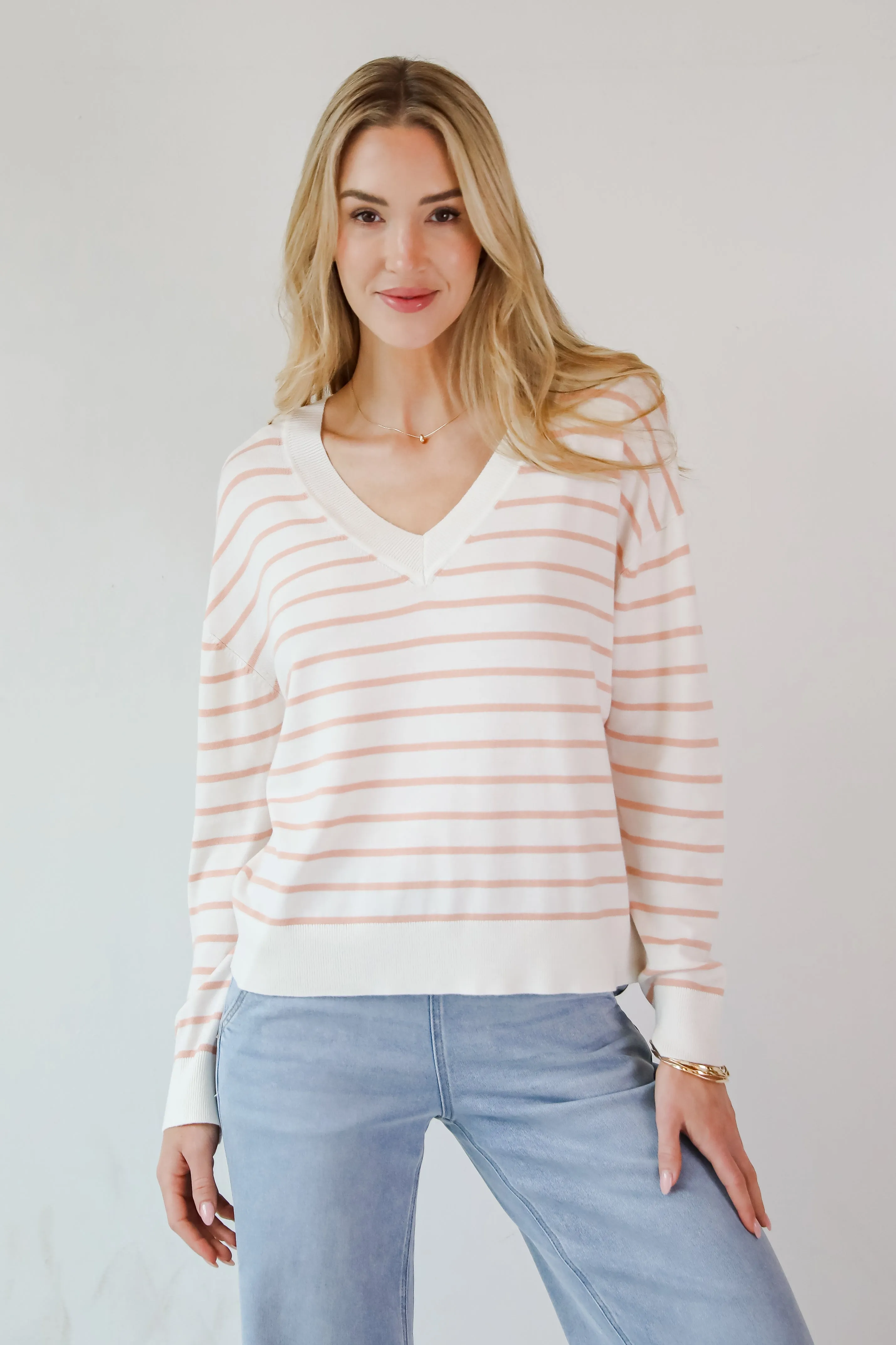 Certainly Cute Ivory Striped Lightweight Knit Top