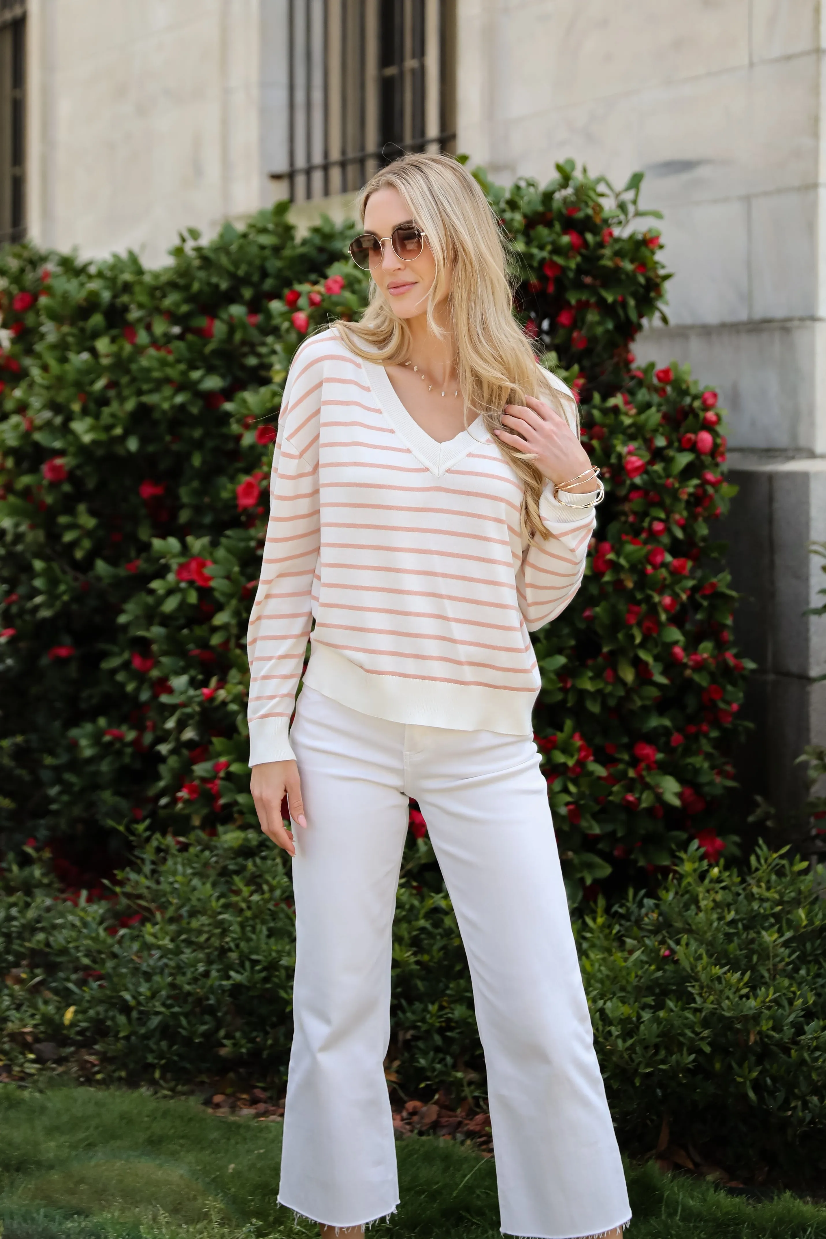 Certainly Cute Ivory Striped Lightweight Knit Top