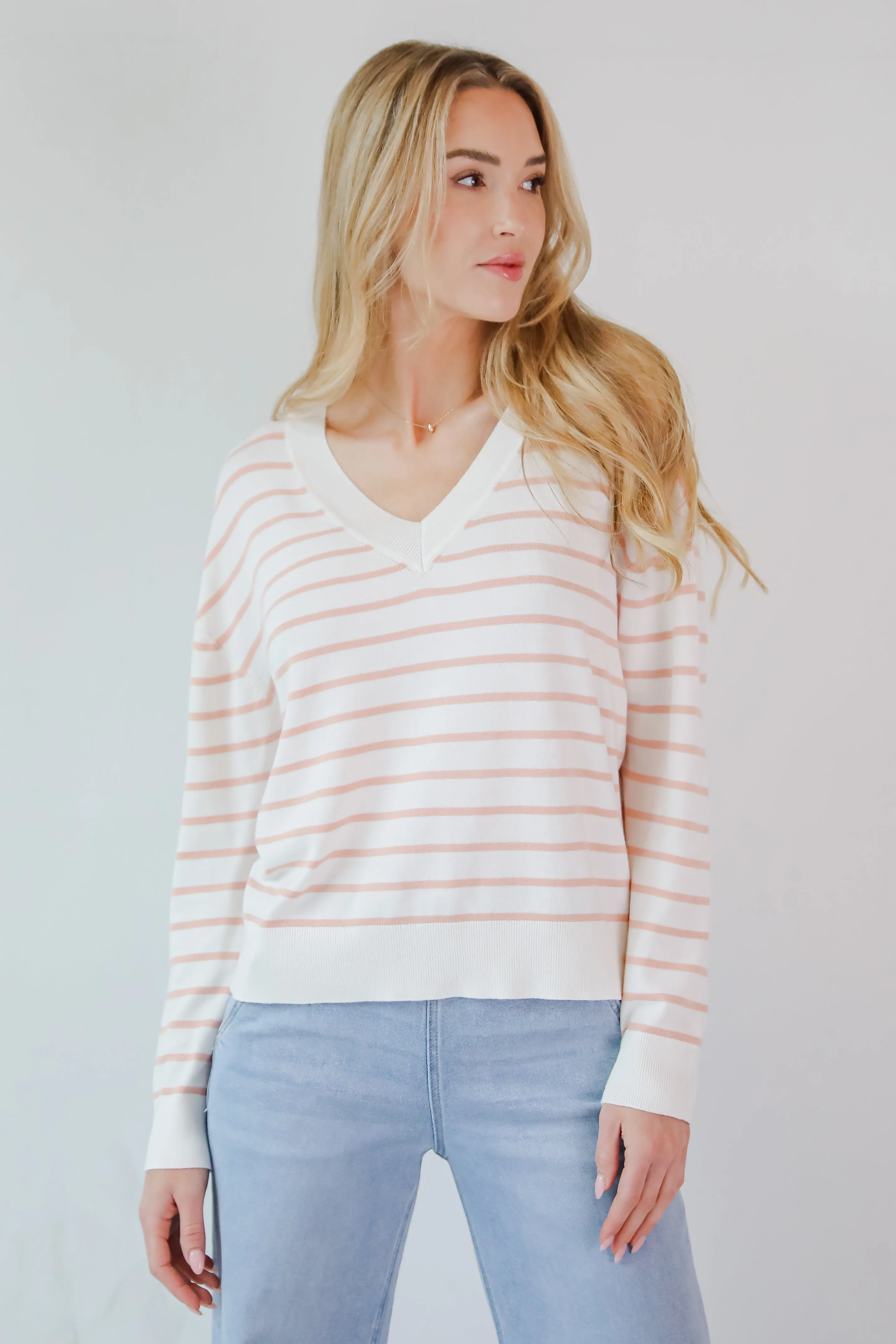 Certainly Cute Ivory Striped Lightweight Knit Top