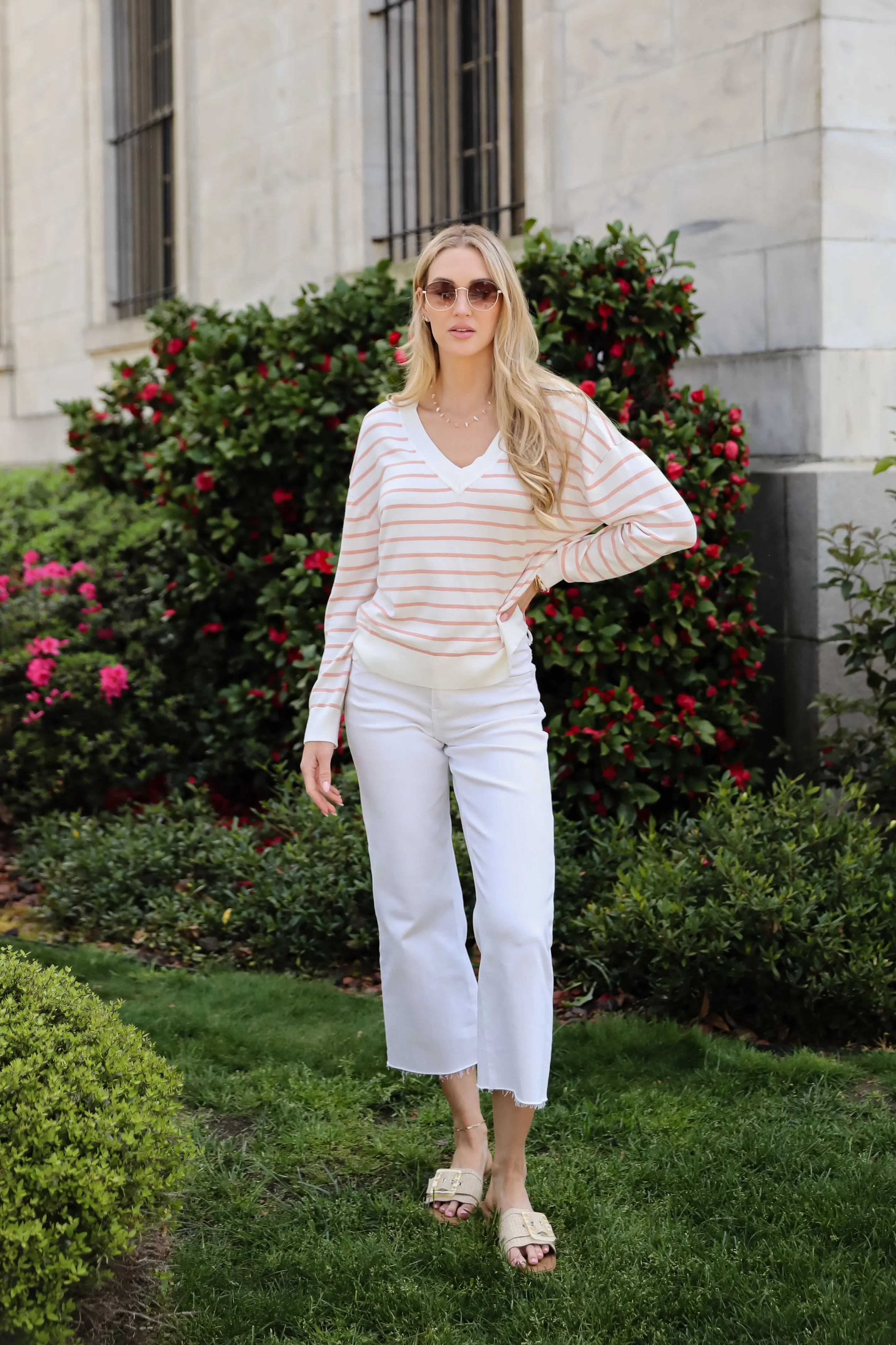 Certainly Cute Ivory Striped Lightweight Knit Top