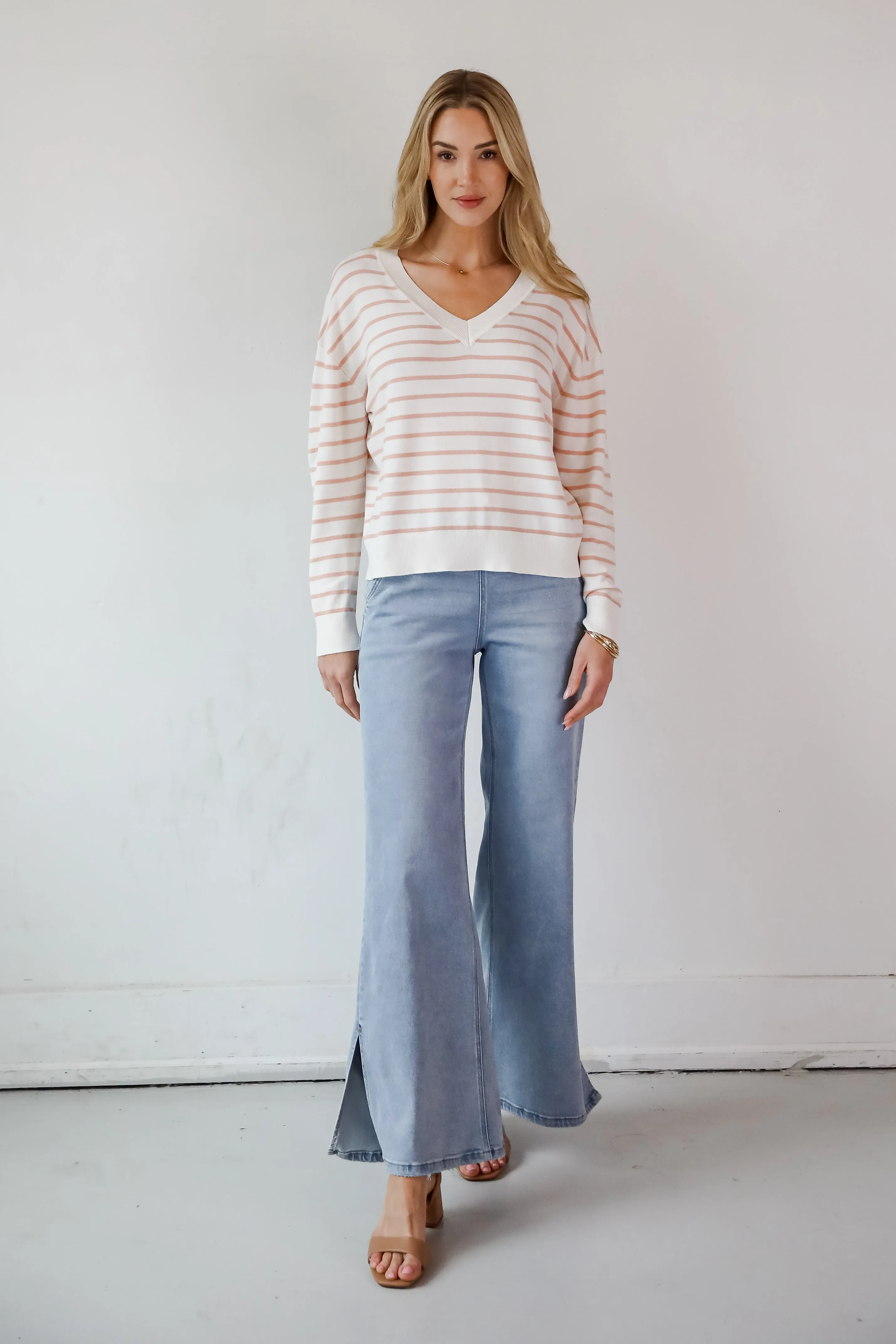 Certainly Cute Ivory Striped Lightweight Knit Top