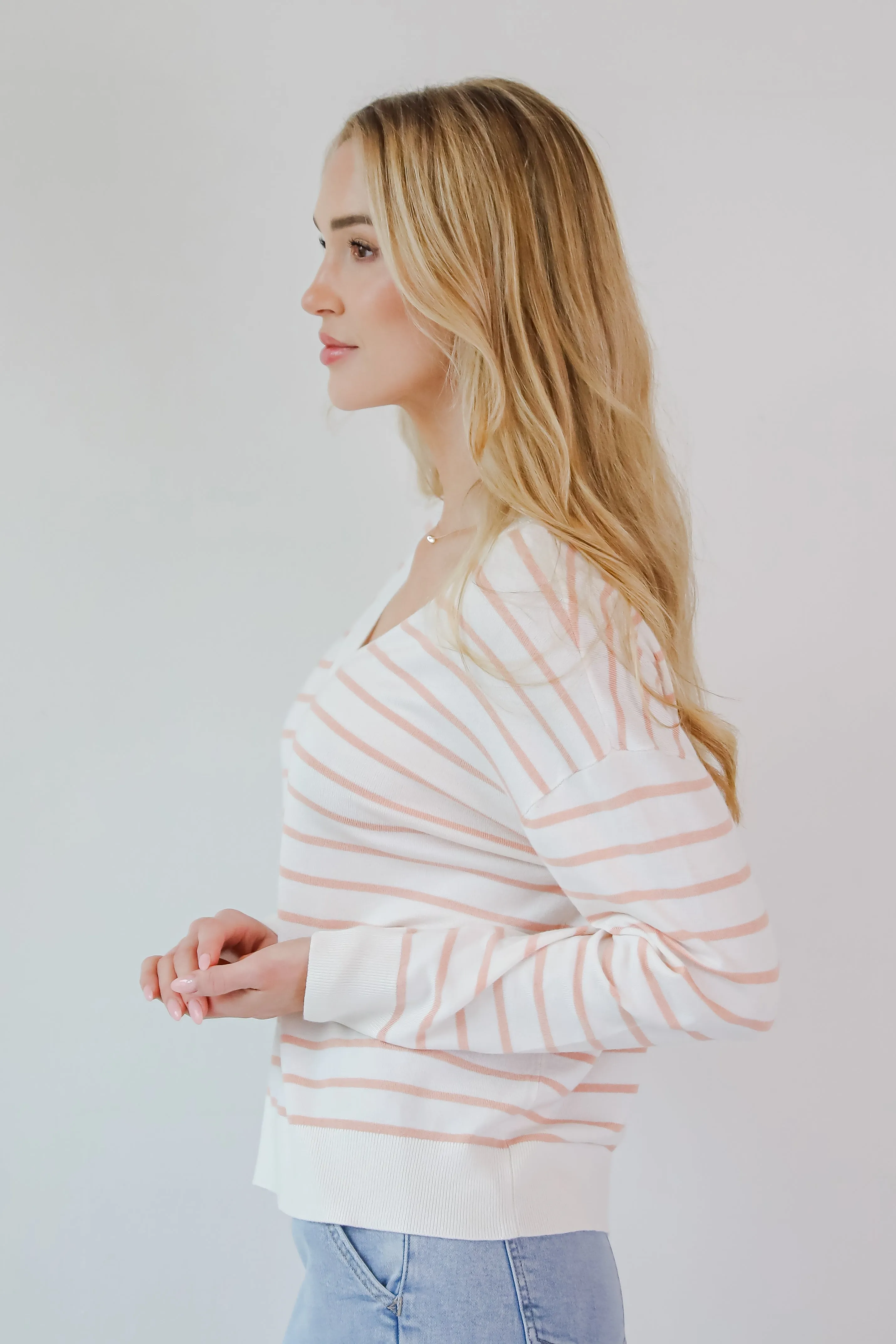 Certainly Cute Ivory Striped Lightweight Knit Top