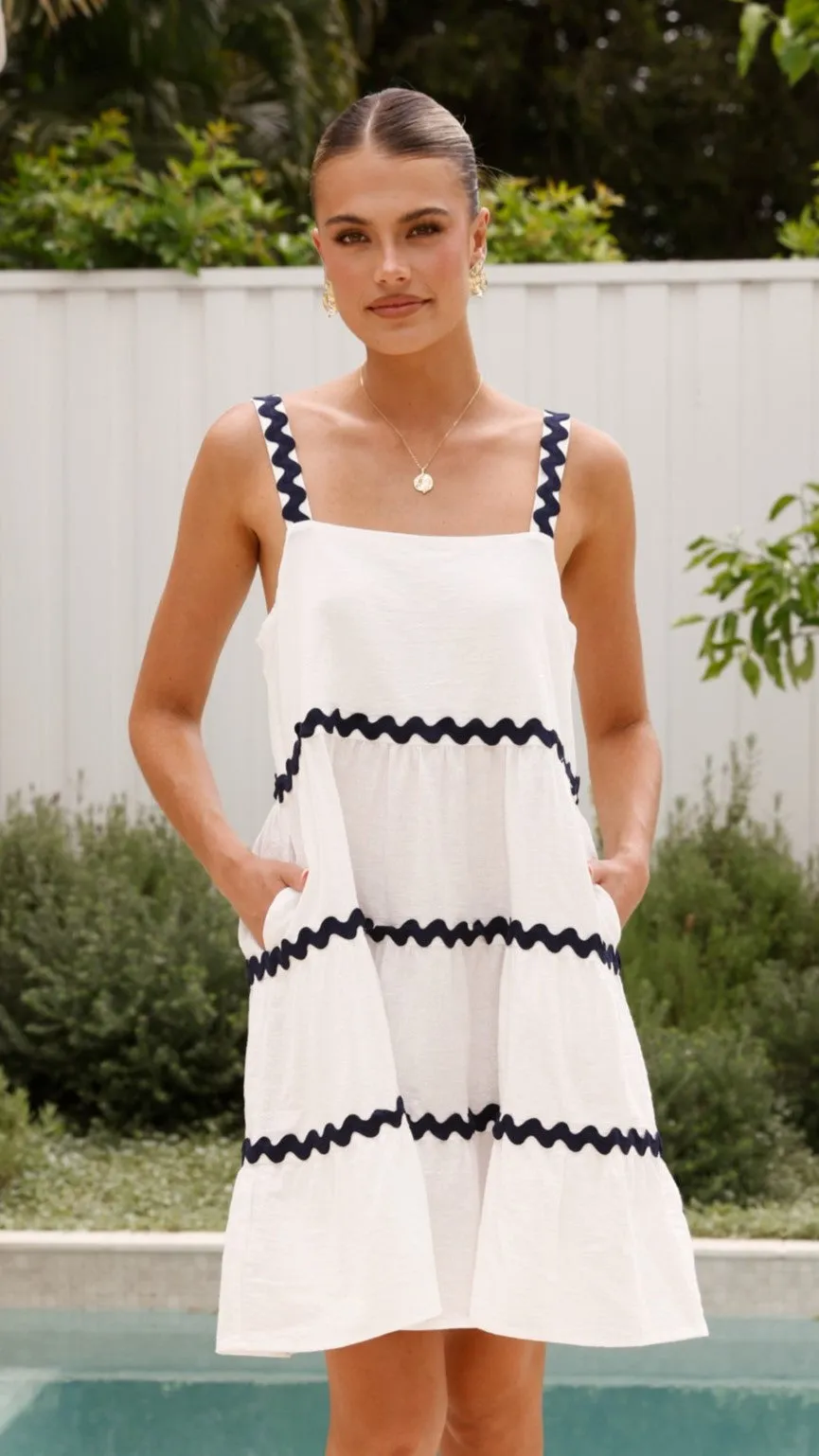 Cosima Mini Dress - White/Navy