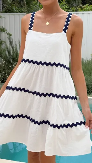 Cosima Mini Dress - White/Navy
