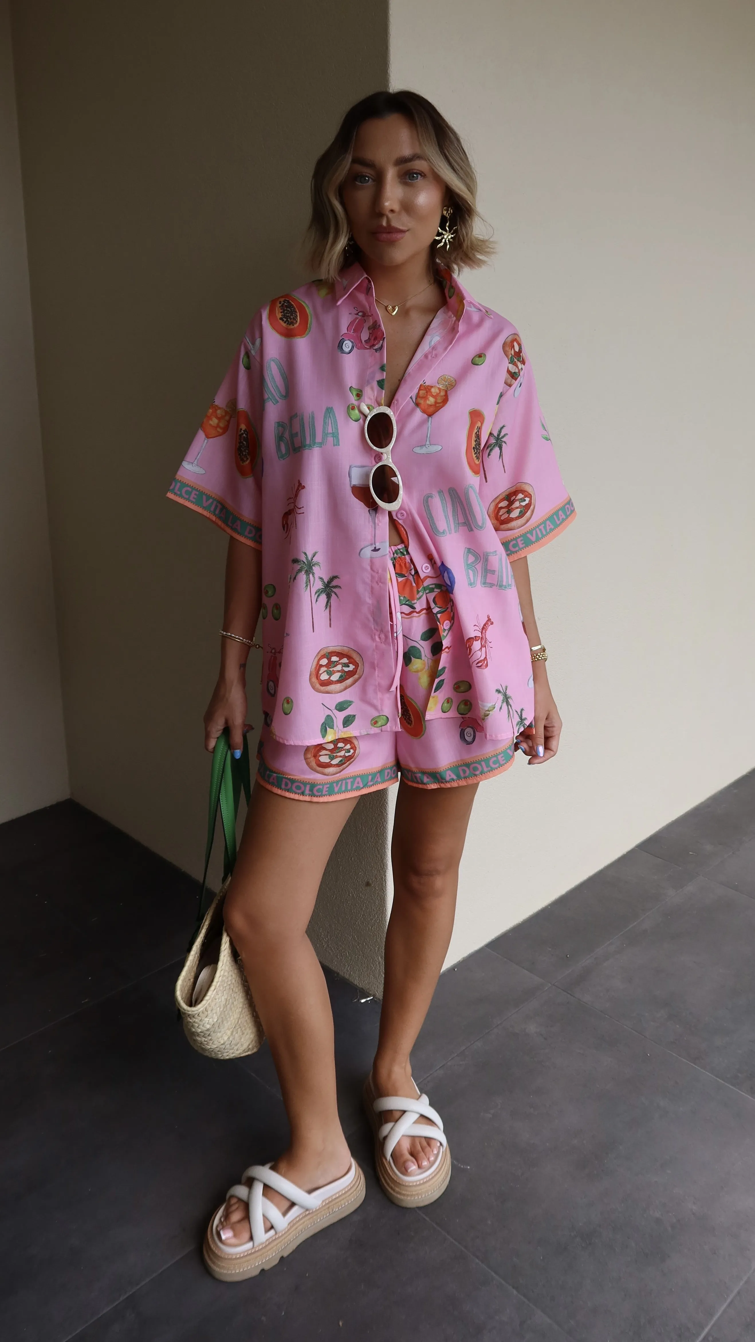 Dolce Vita Button Up Shirt and Shorts Set - Pink