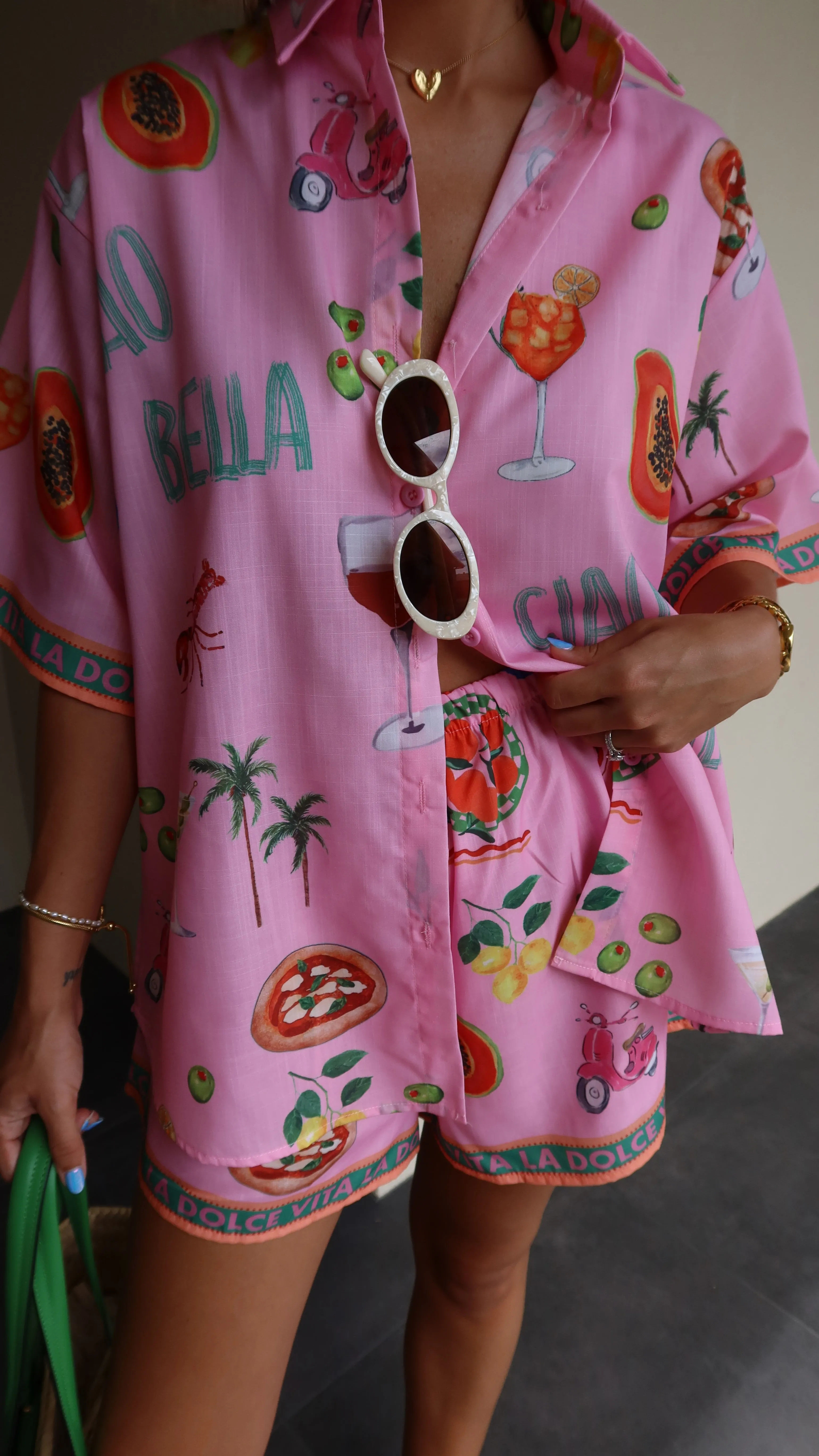 Dolce Vita Button Up Shirt and Shorts Set - Pink
