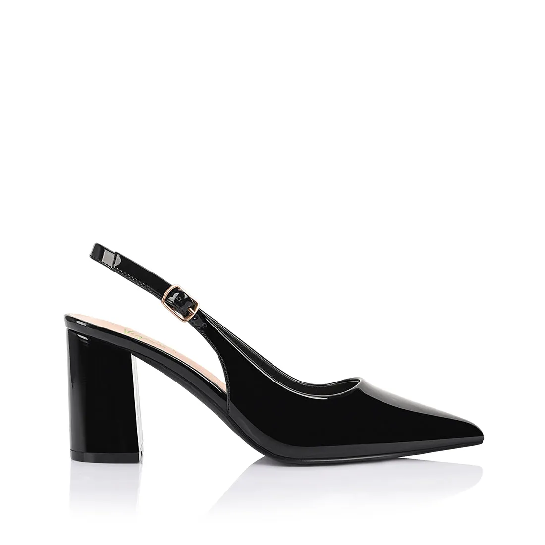 Elio Slingback Block Heels - Black Patent