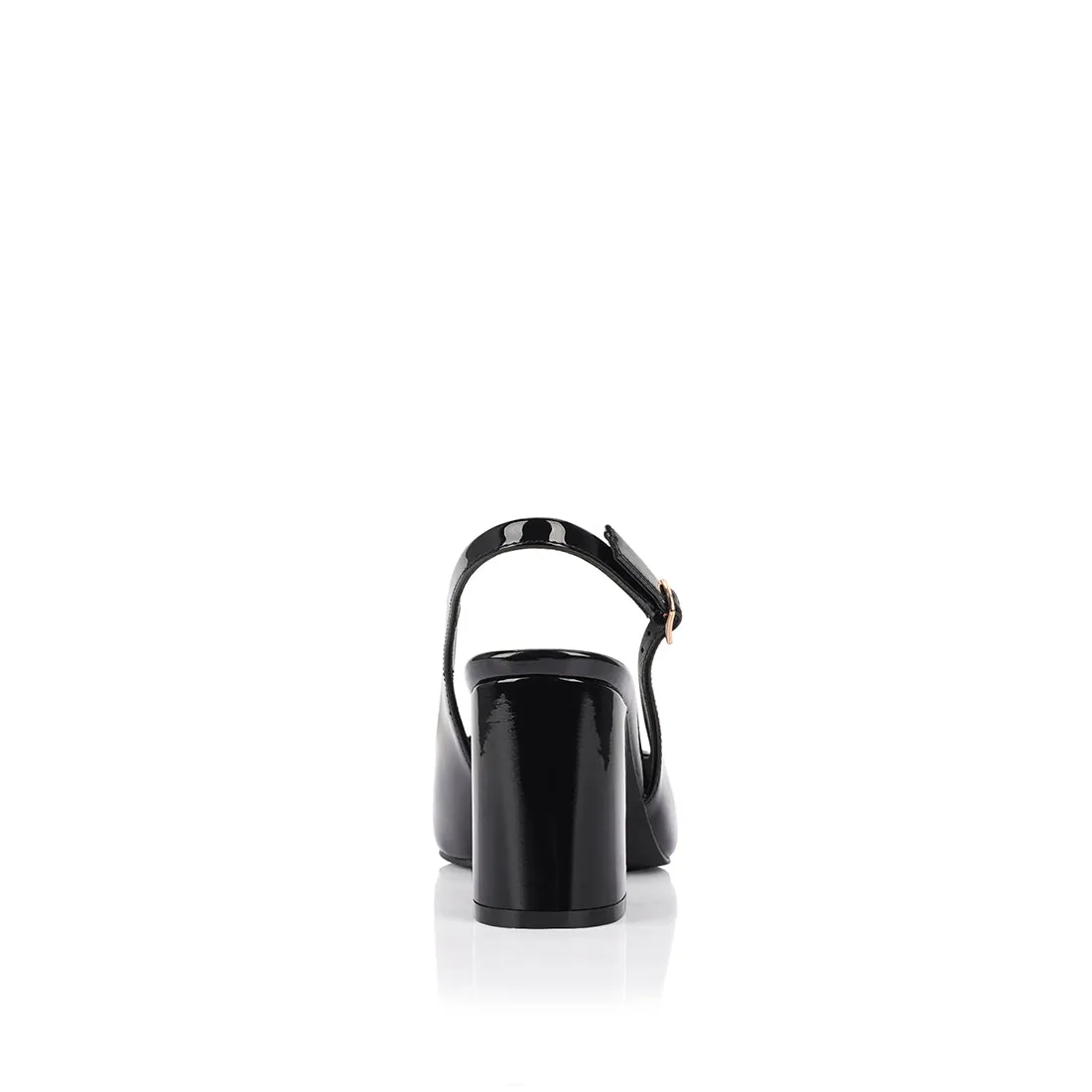 Elio Slingback Block Heels - Black Patent