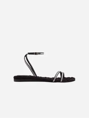 Faye Vegan Cotton Cushioned Sandals | Black Crystal