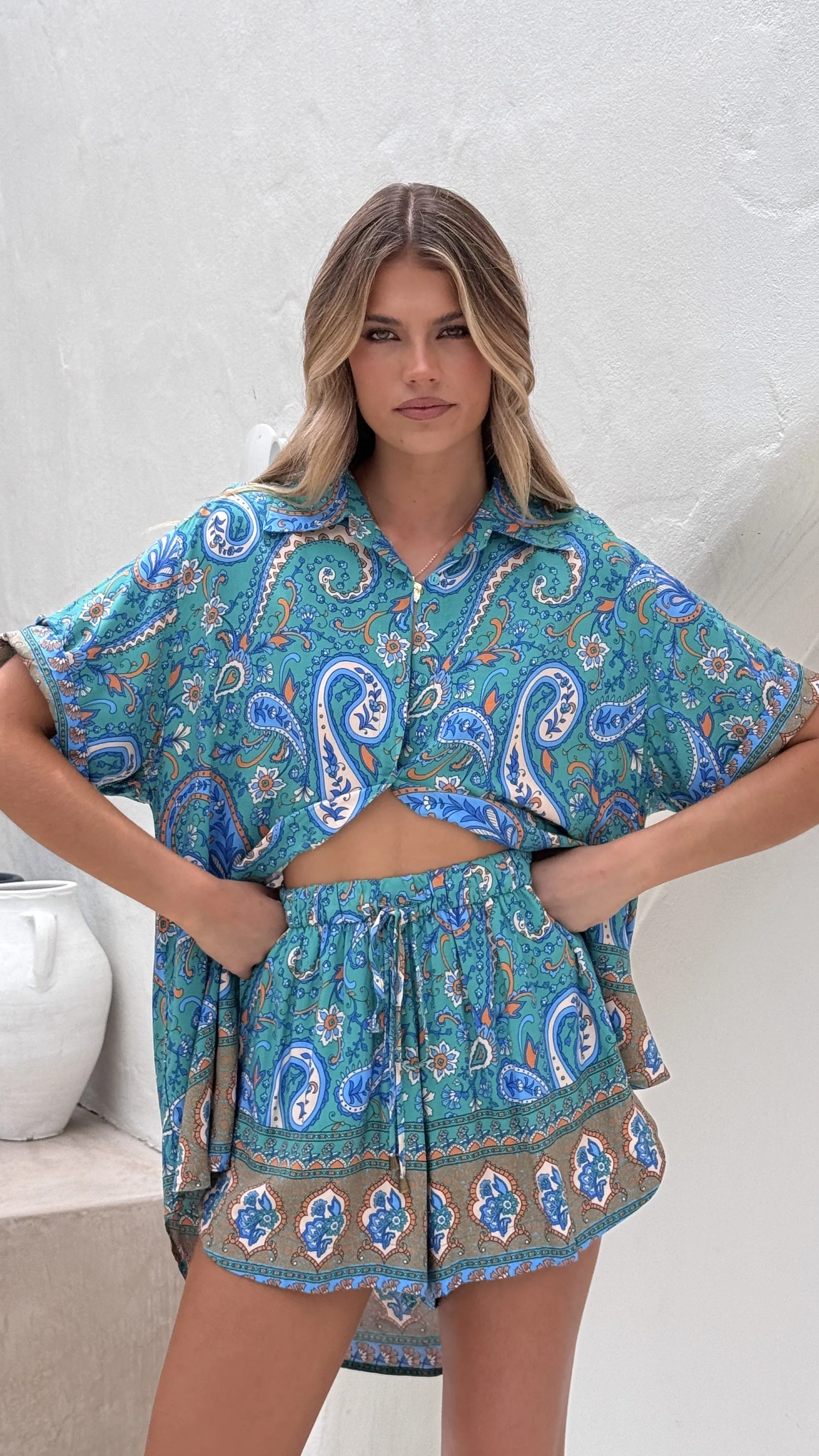 Fields Button Up Shirt - Green Print