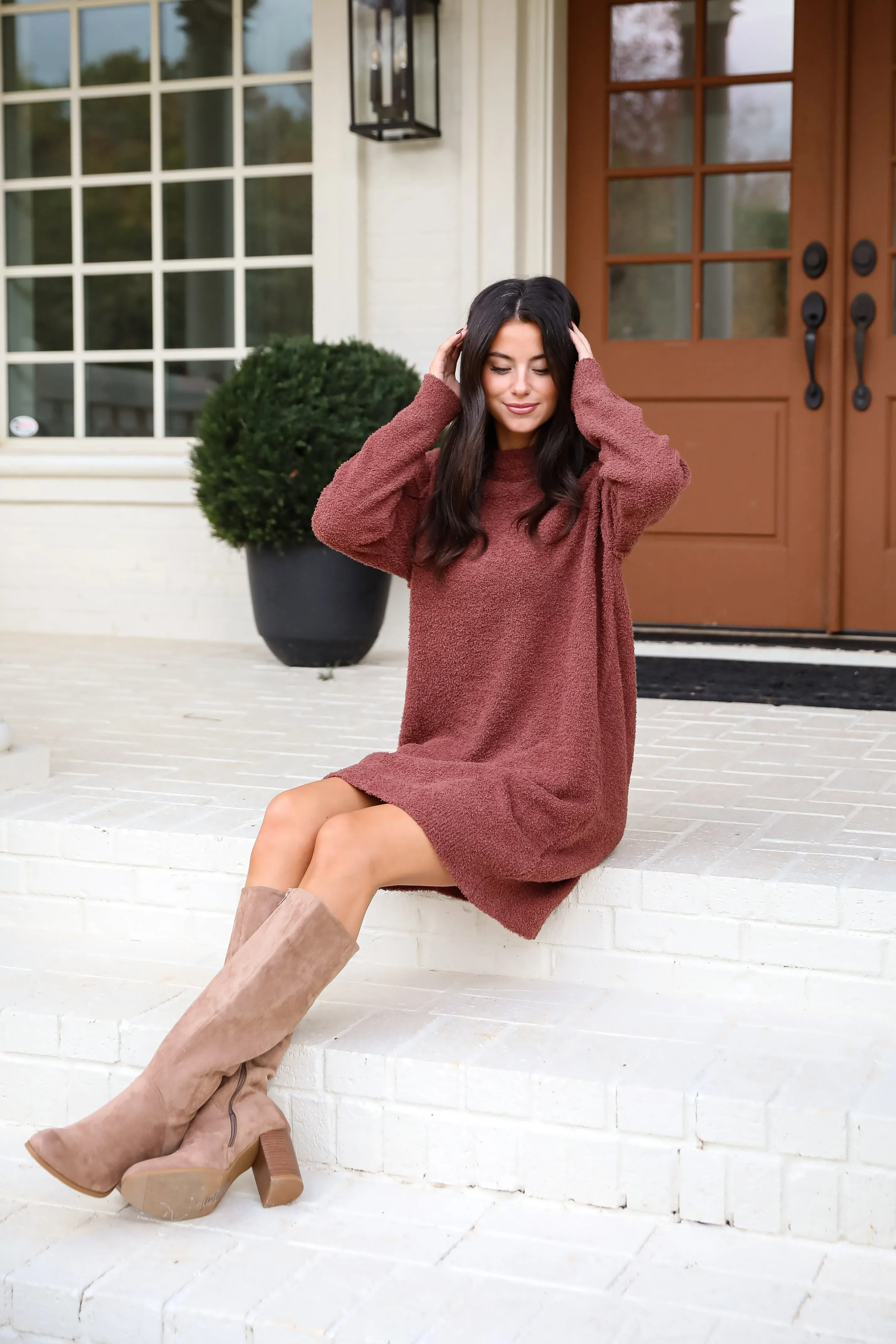 FINAL SALE - Addison Fuzzy Knit Mini Sweater Dress - DOORBUSTER
