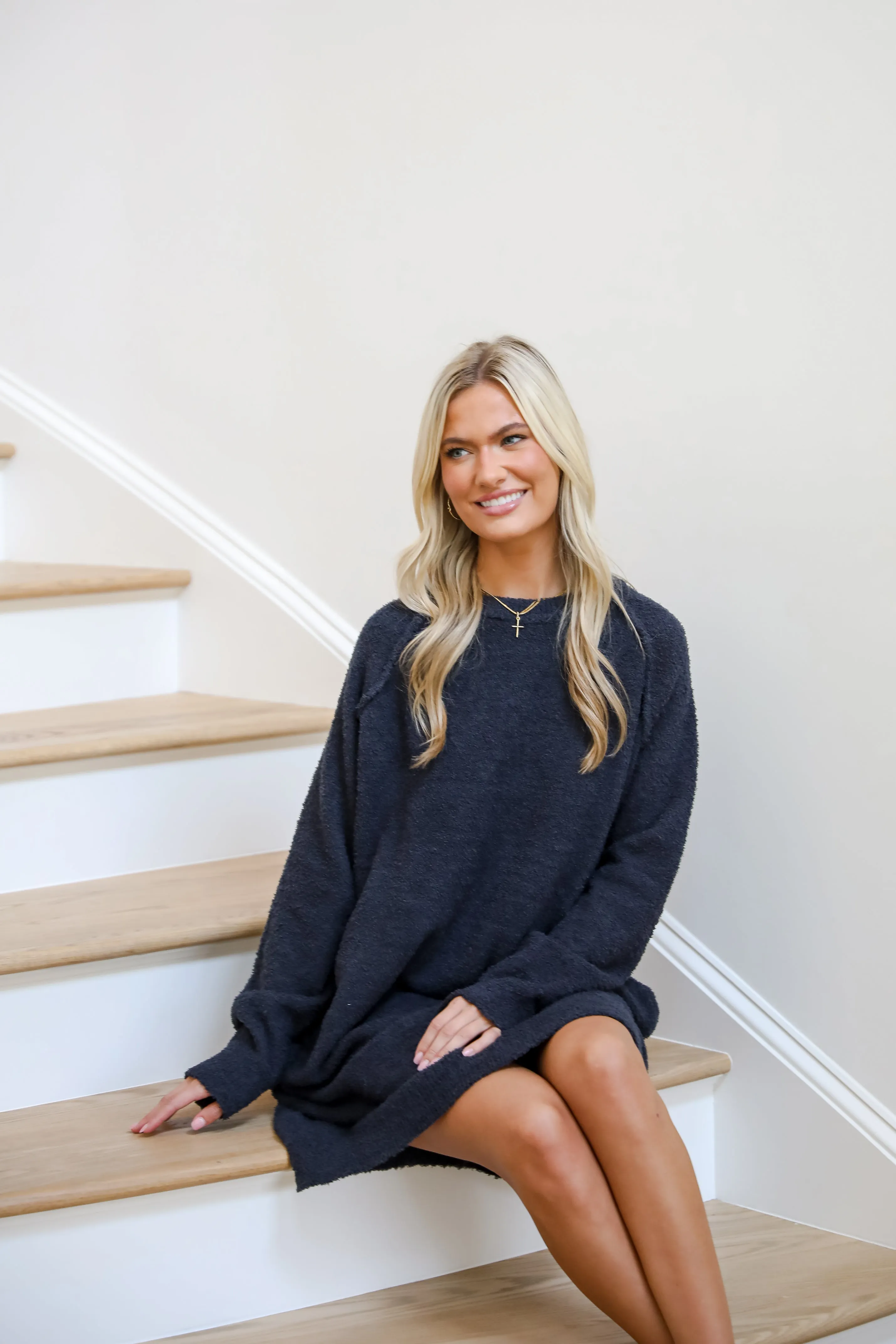 FINAL SALE - Addison Fuzzy Knit Mini Sweater Dress - DOORBUSTER