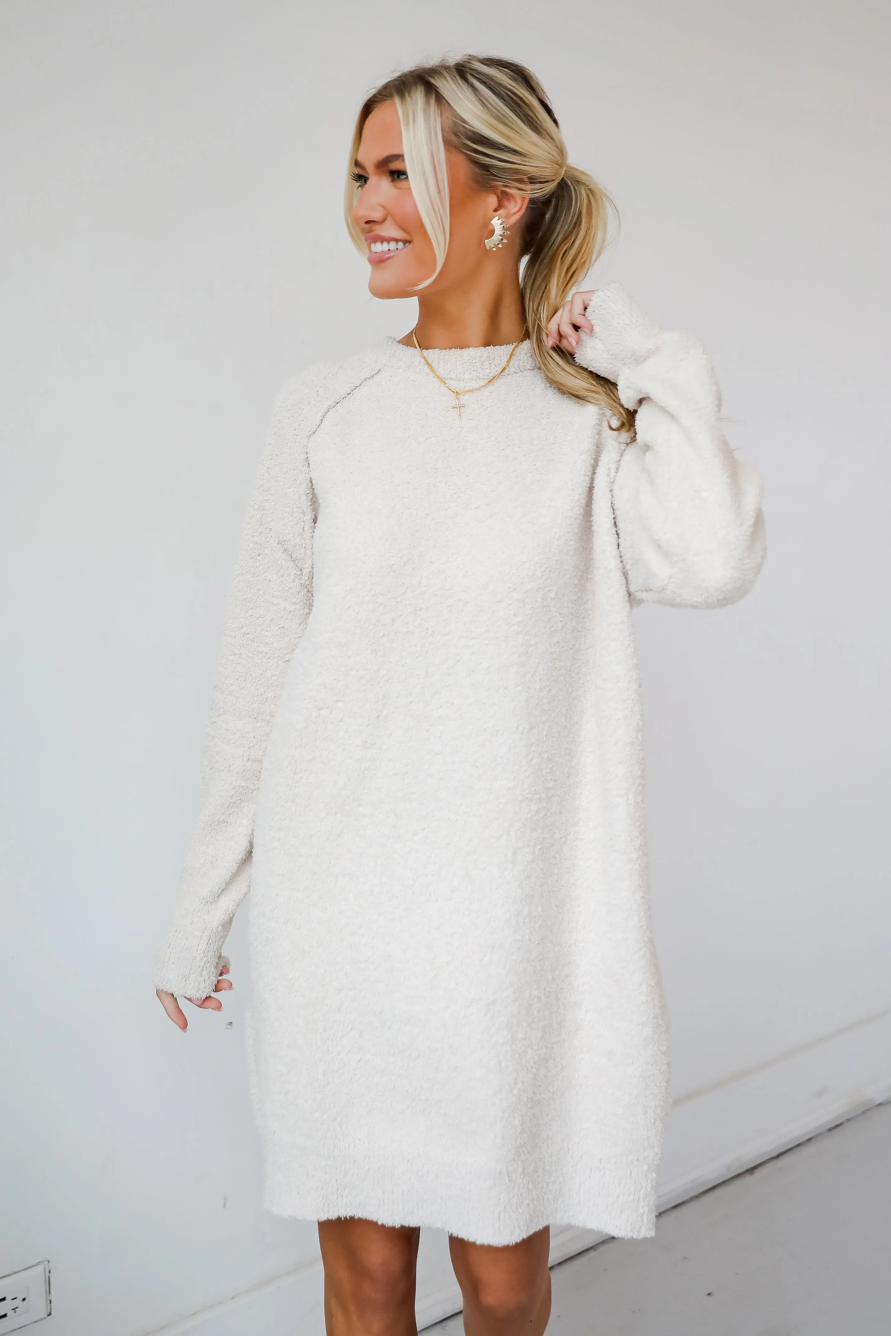 FINAL SALE - Addison Fuzzy Knit Mini Sweater Dress - DOORBUSTER