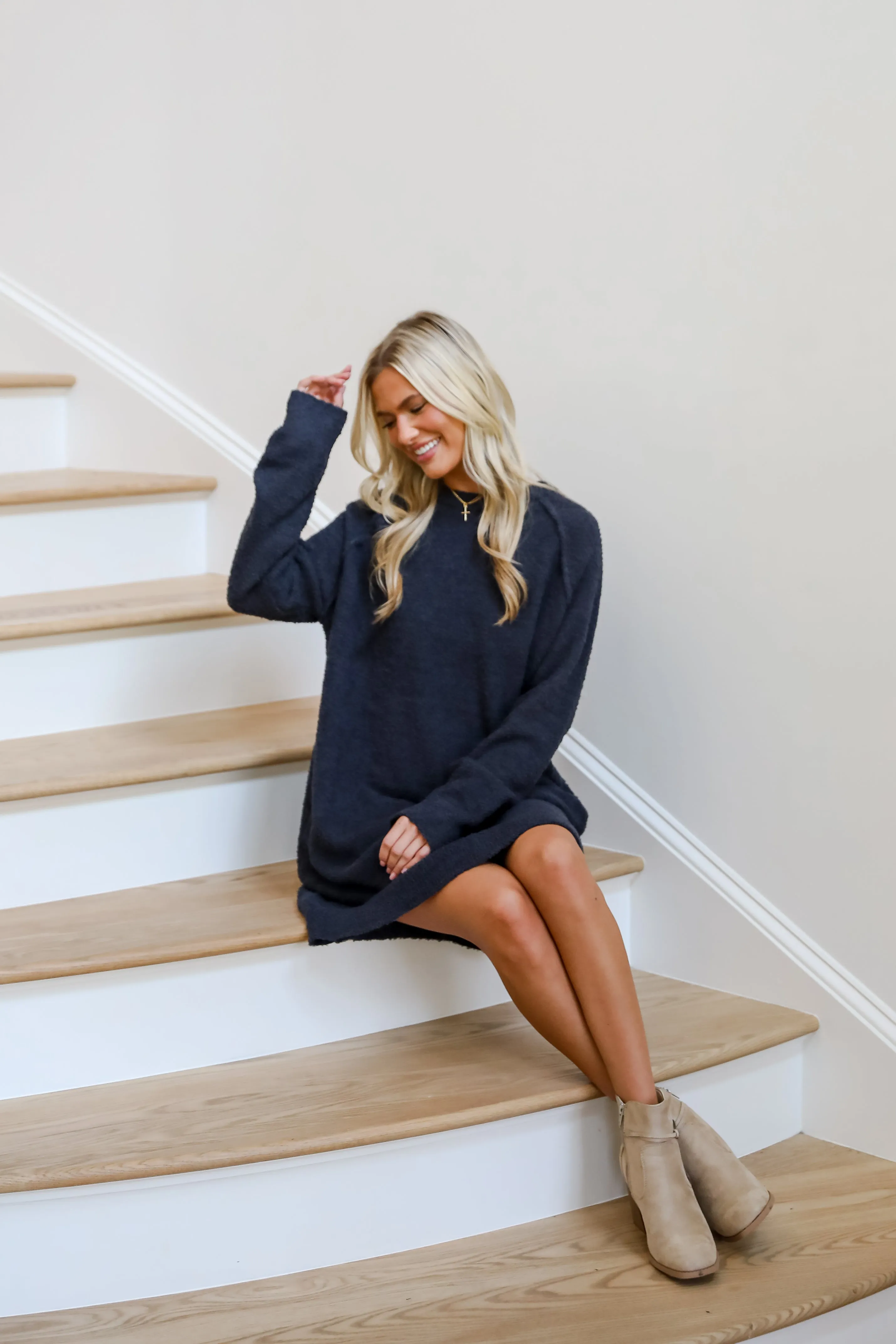 FINAL SALE - Addison Fuzzy Knit Mini Sweater Dress - DOORBUSTER