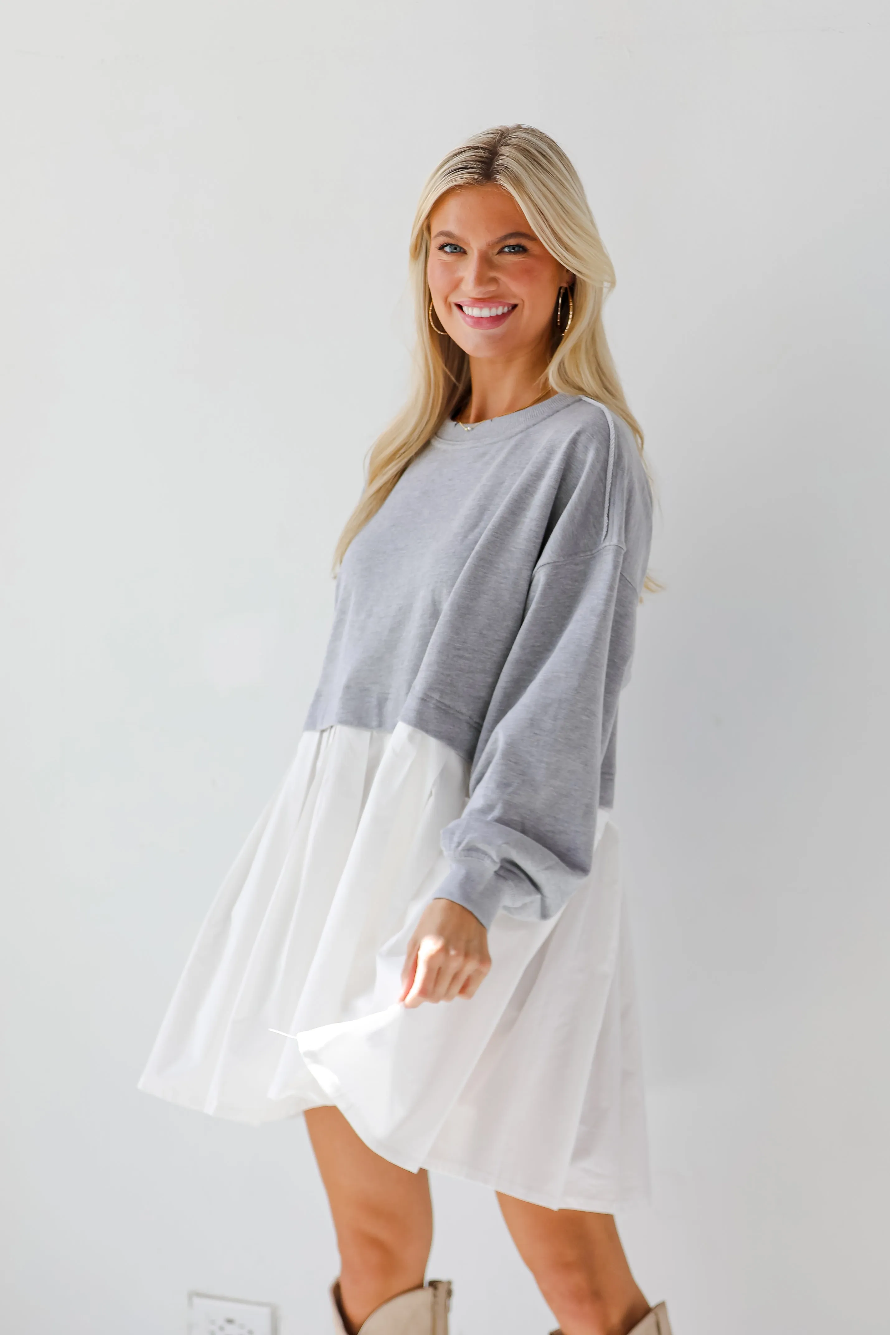 FINAL SALE - Contemporary Elegance Heather Grey Sweatshirt Dress
