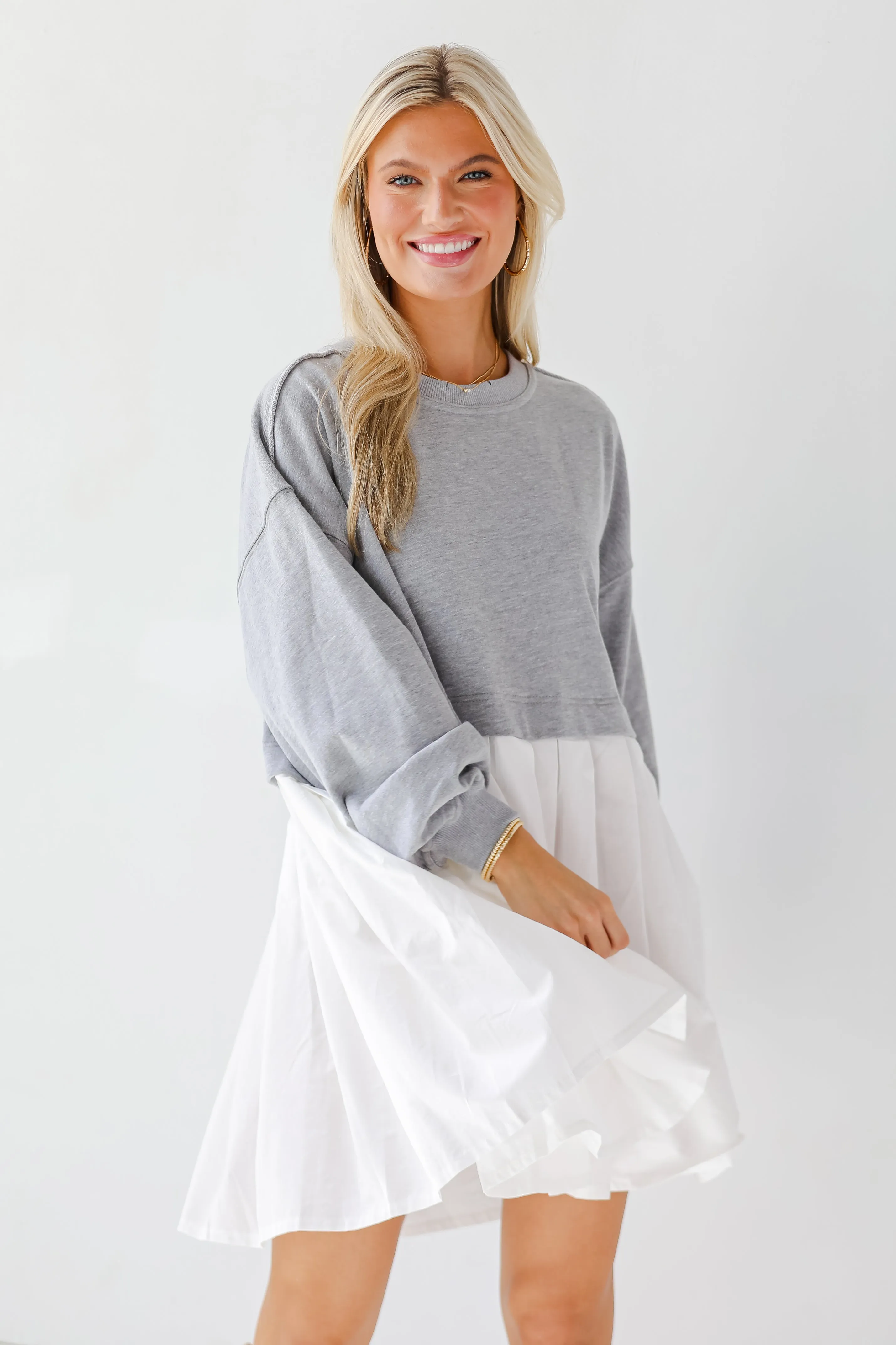 FINAL SALE - Contemporary Elegance Heather Grey Sweatshirt Dress