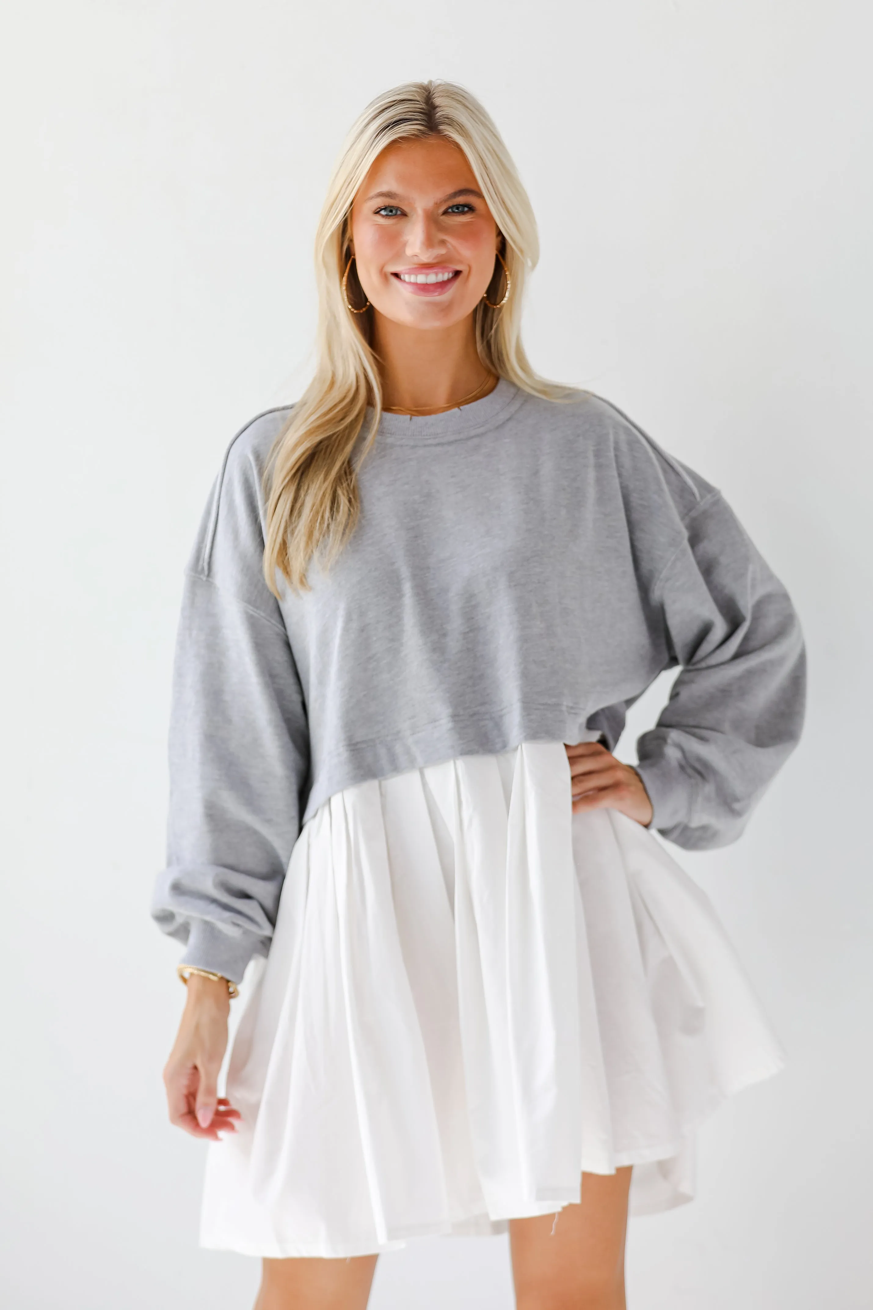 FINAL SALE - Contemporary Elegance Heather Grey Sweatshirt Dress