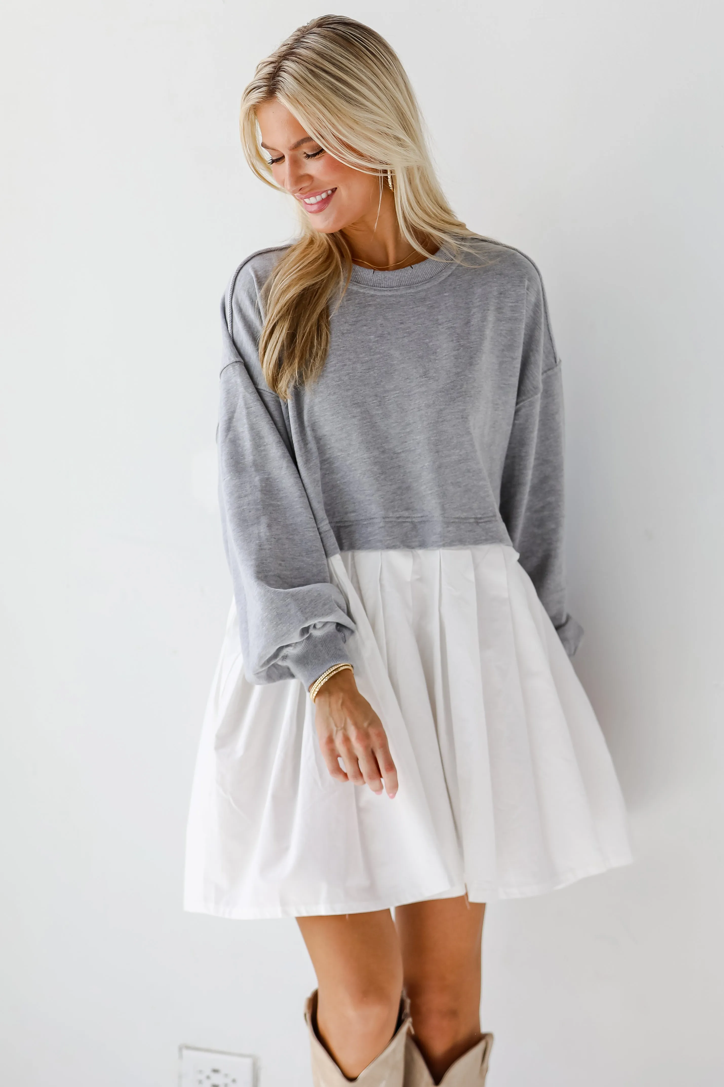 FINAL SALE - Contemporary Elegance Heather Grey Sweatshirt Dress