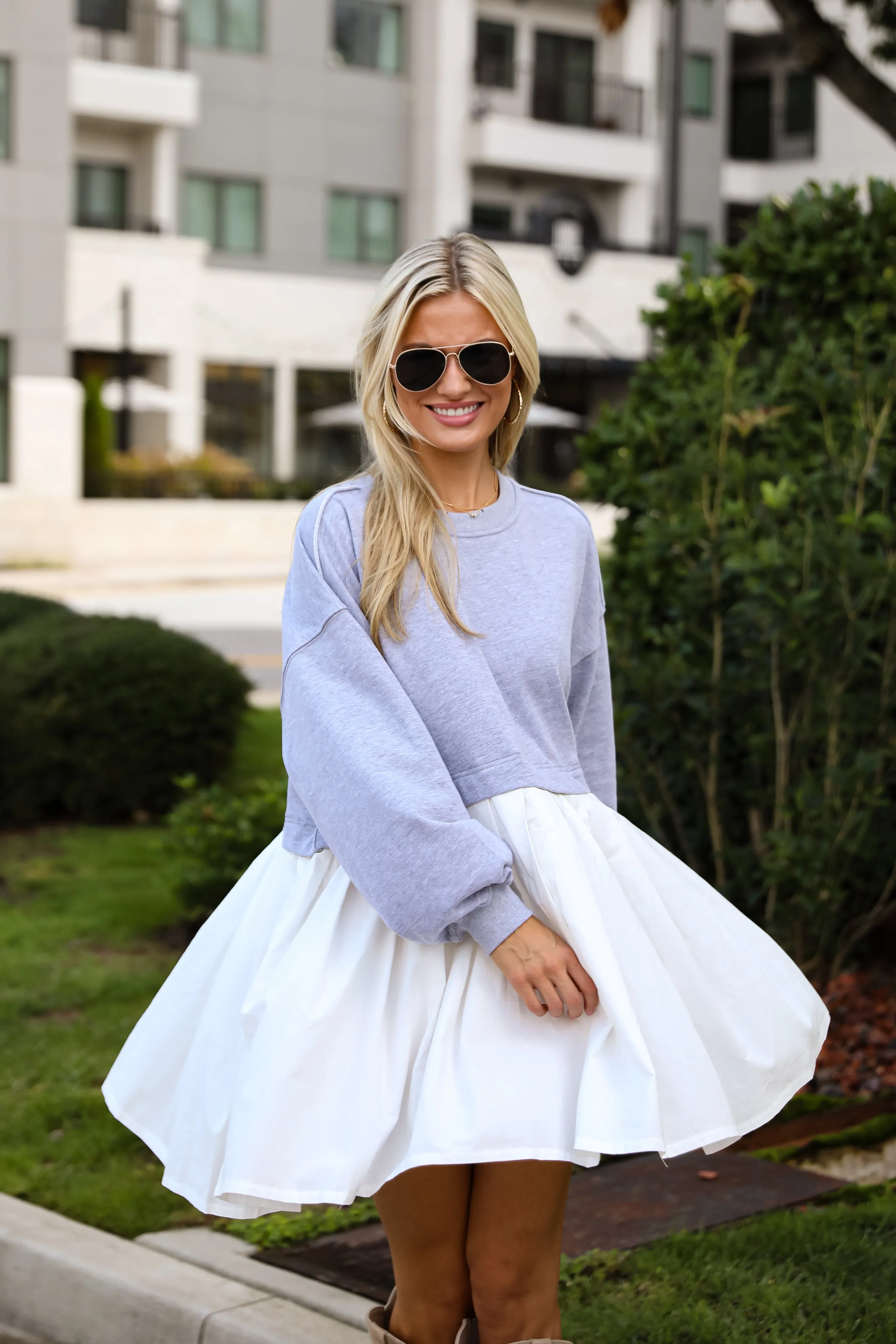 FINAL SALE - Contemporary Elegance Heather Grey Sweatshirt Dress