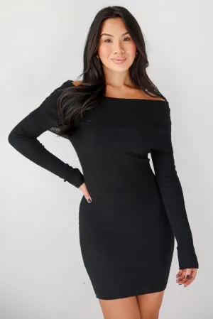 FINAL SALE - Easy Selection Black Off-The-Shoulder Mini Sweater Dress
