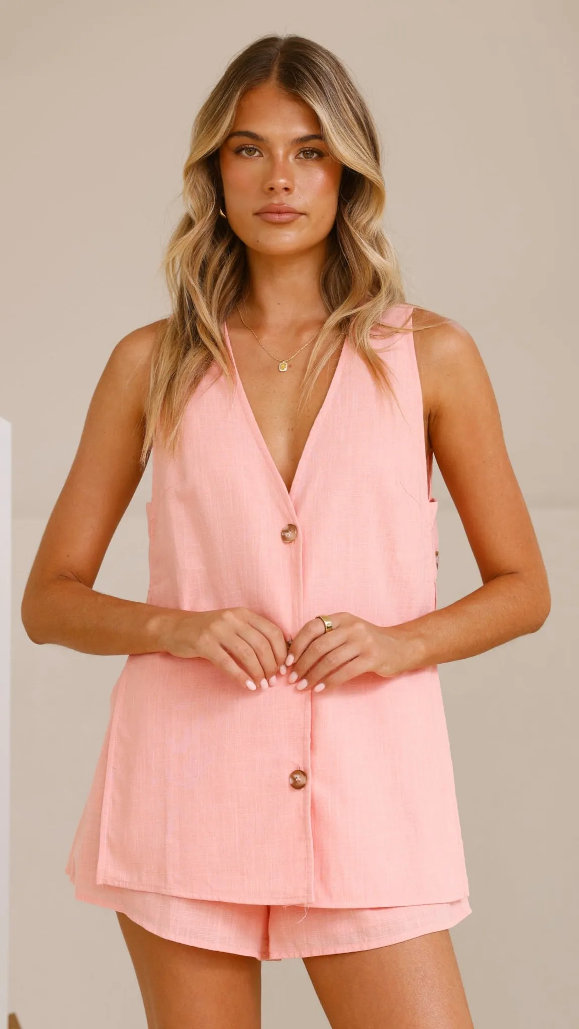 Hayley Vest and Shorts Set - Peach