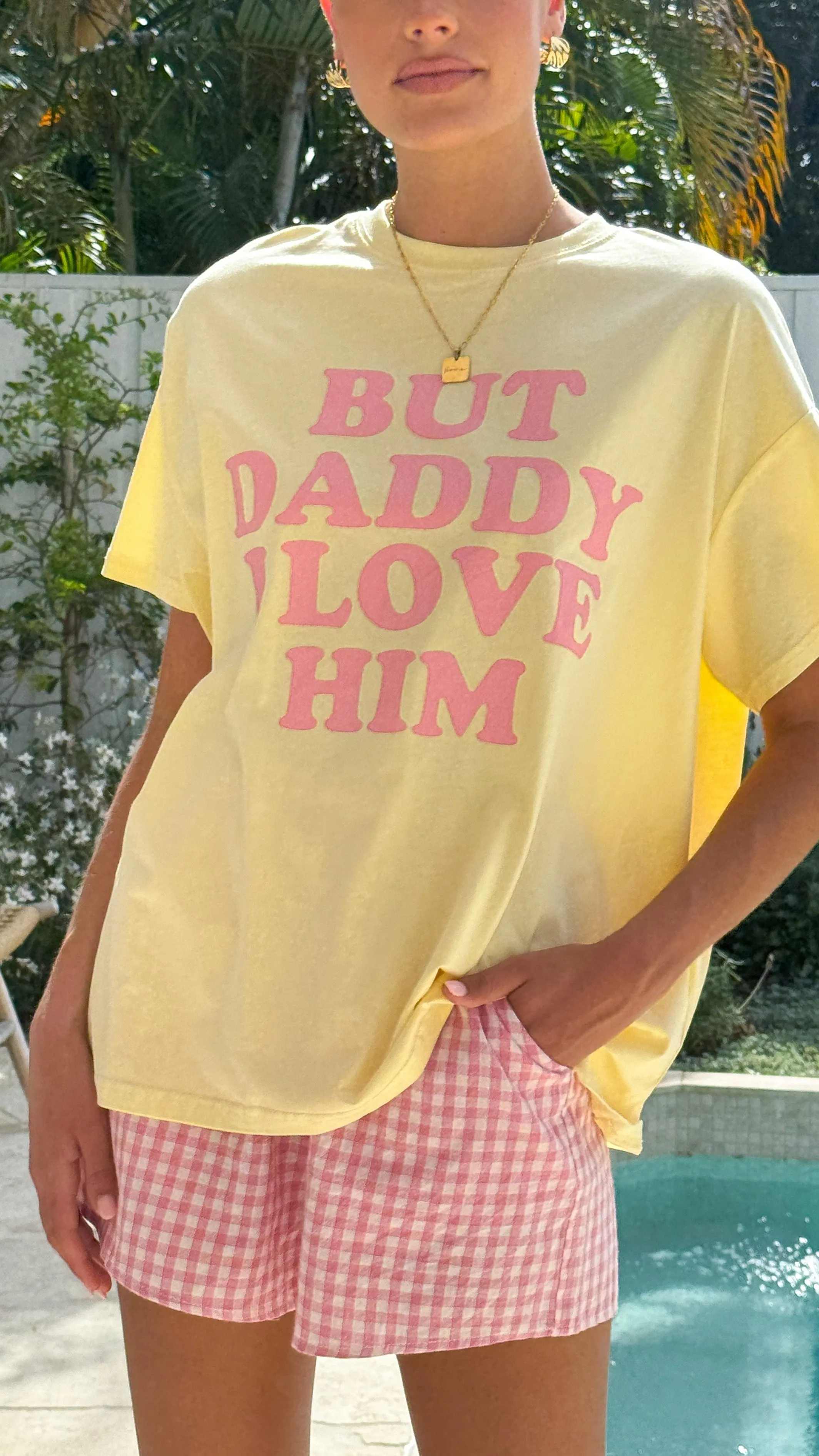 I Love Him Top and Shorts Set - Yellow/Pink
