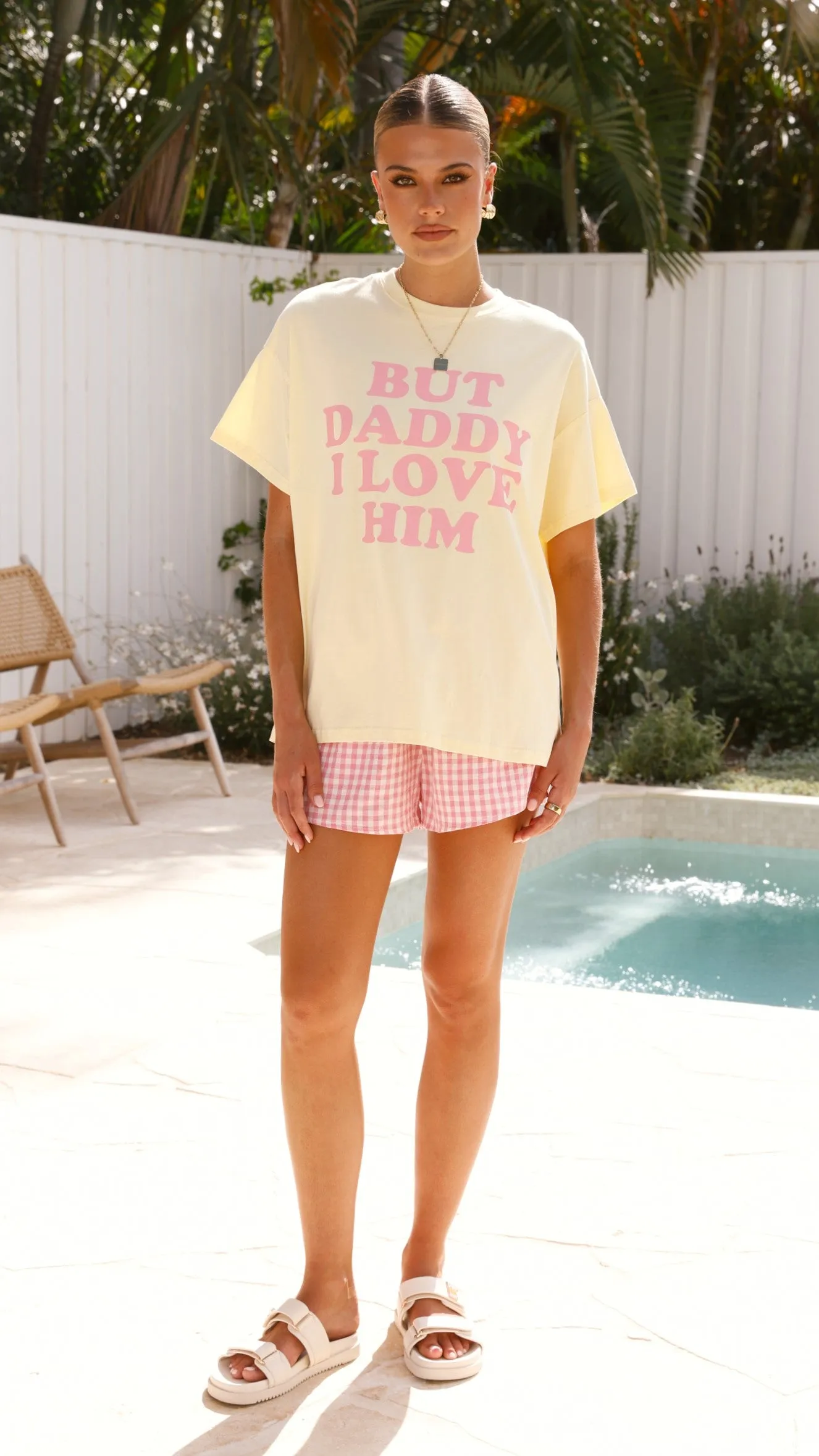 I Love Him Top and Shorts Set - Yellow/Pink