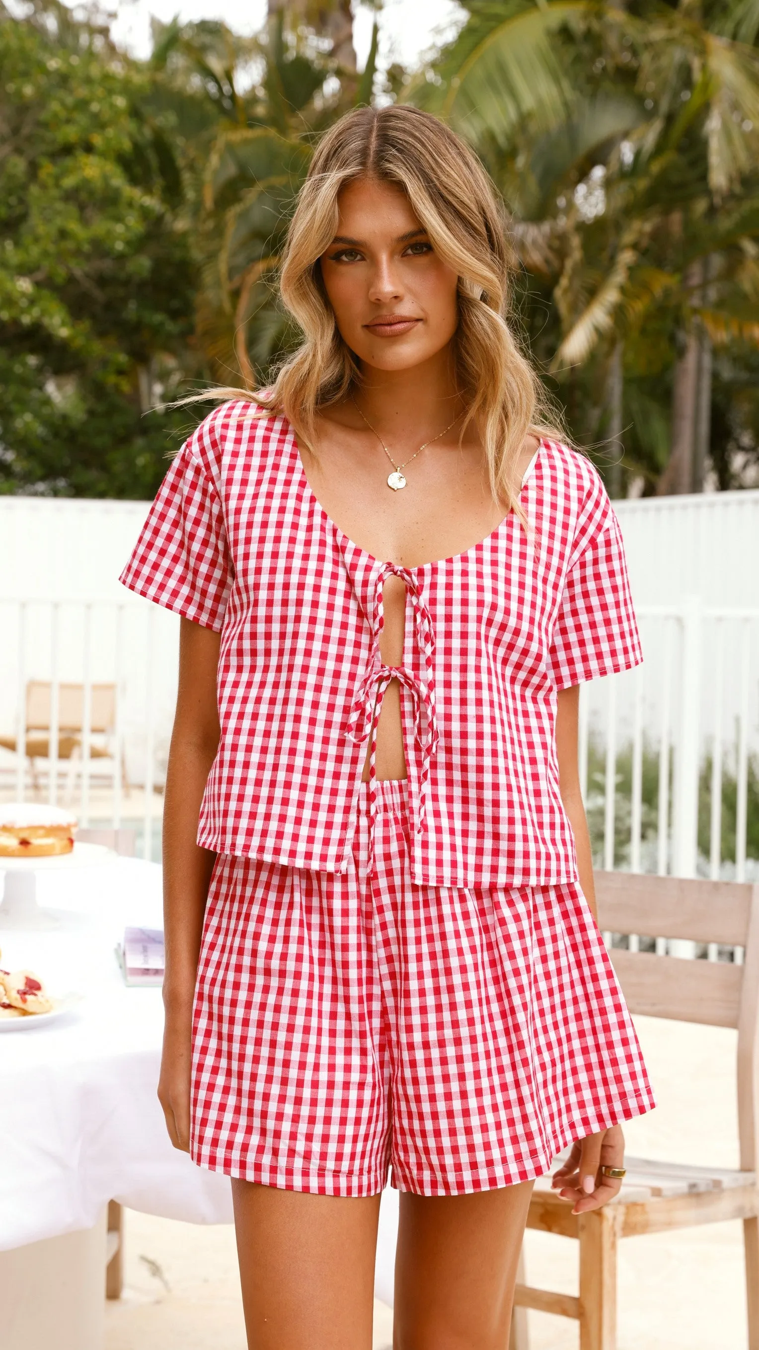 Jaiana Tie Top - Picnic Red