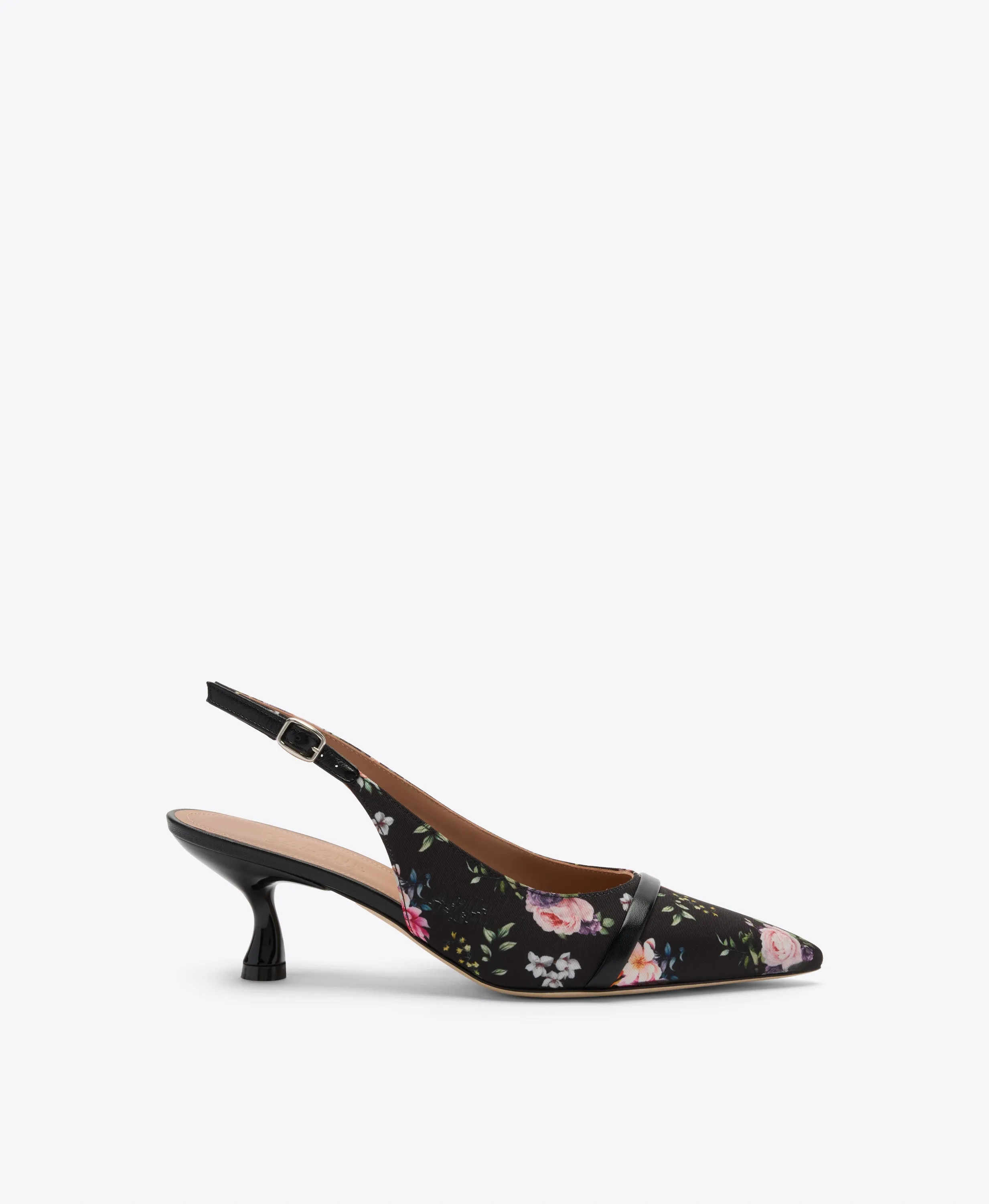 Jama 45 Black Floral Grosgrain Kitten Slingbacks