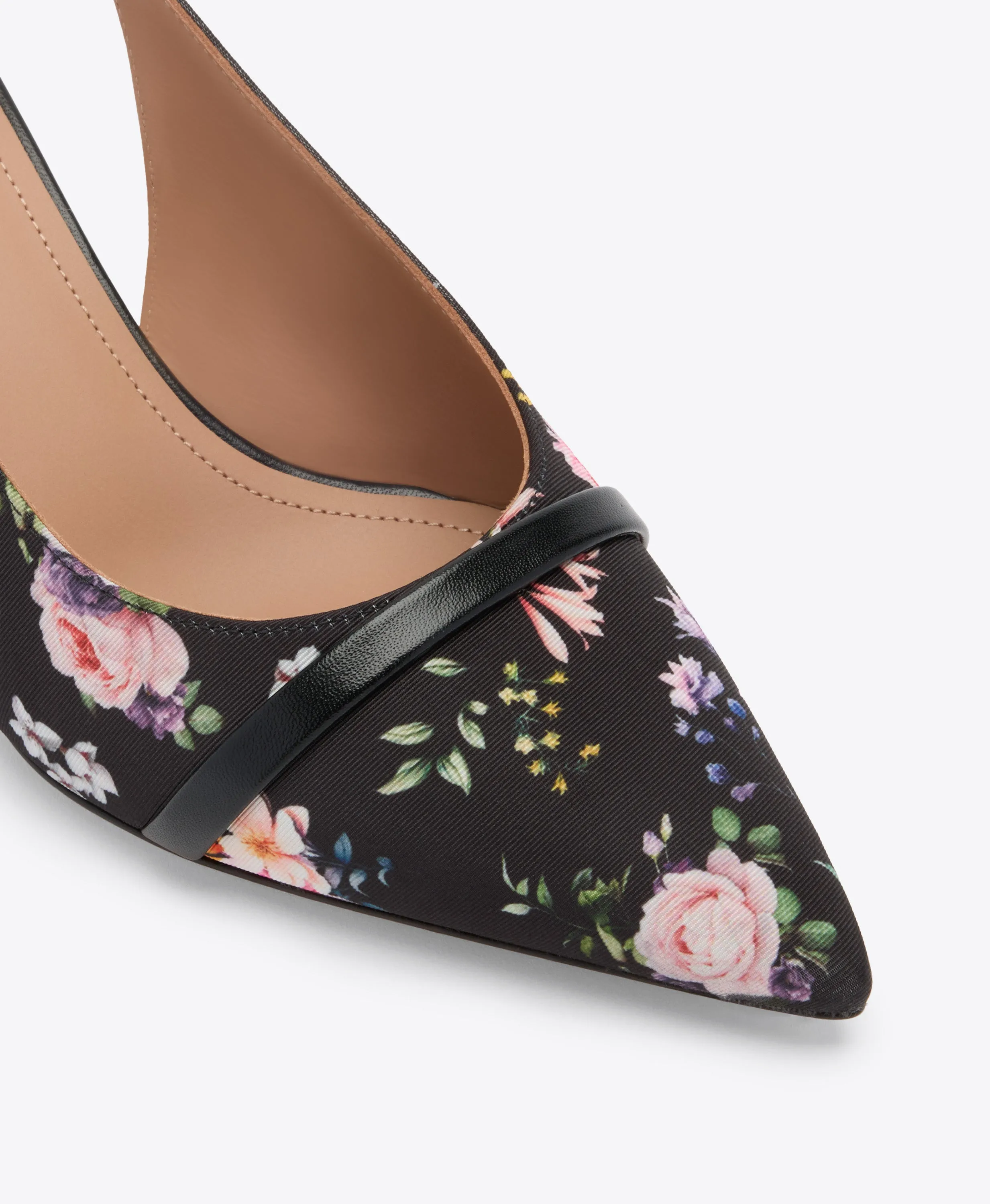Jama 45 Black Floral Grosgrain Kitten Slingbacks